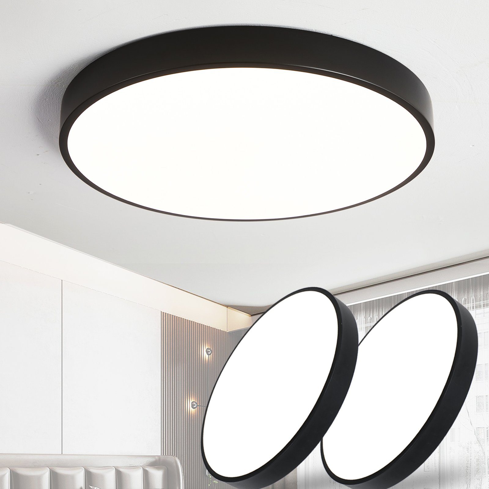 style home Deckenleuchten [2 Stücke] LED Deckenlampe, 36W, LED fest integriert, Ultra Dünn Deckenleuchte für Diele, Flur, Küche 4 x 40 cm,Schwarz
