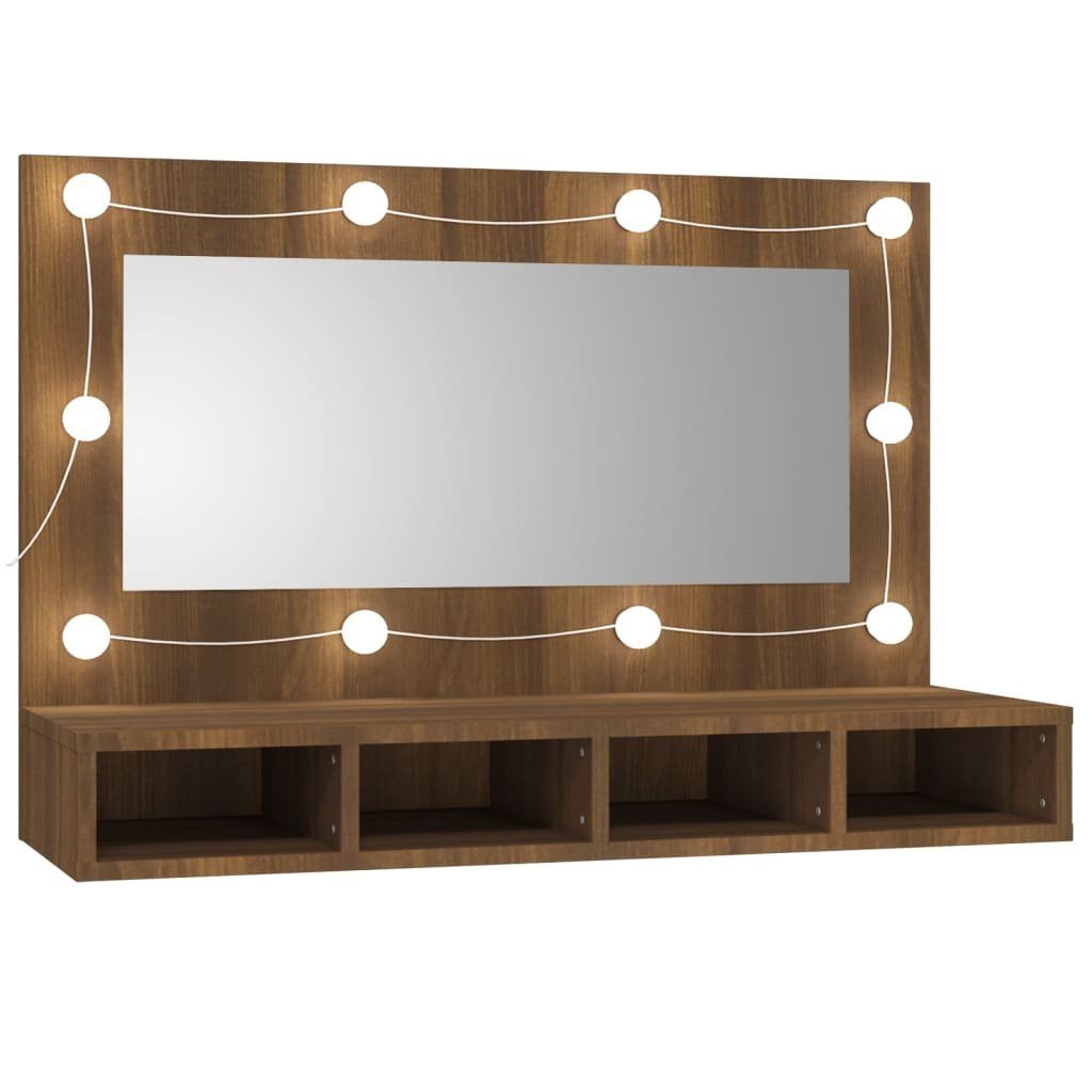 vidaXL Badezimmerspiegelschrank Spiegelschrank mit LED Braun Eiche-Optik 90×31,5×62 cm