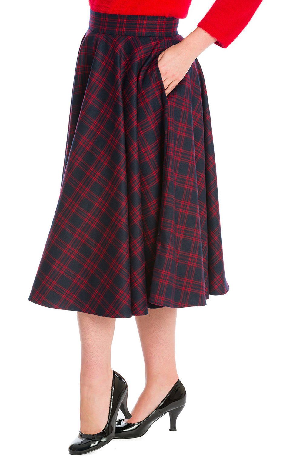 Banned A-Linien-Rock Adore Her Rot Navy Kariert Retro Vintage Swing Skirt günstig online kaufen