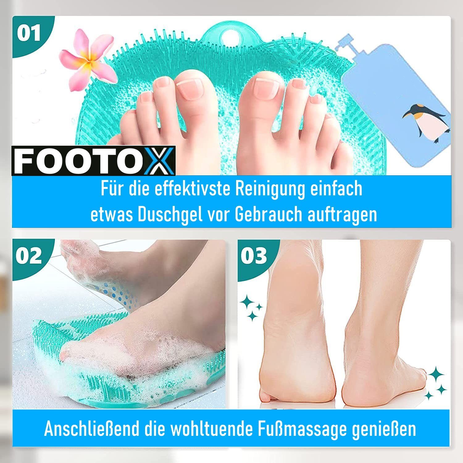 Duschmatte FOOTOX Fußpflege Massage Fußmassagegerät Silikon Reinigung Fuß Peeling MAVURA Fußreiniger Bürste, Fußbürste Fußwaschbürste