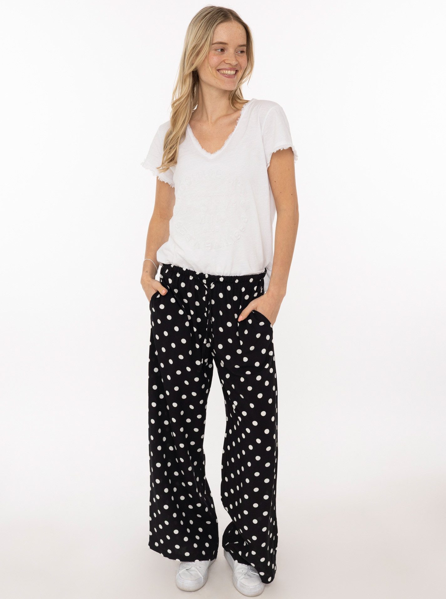 Zwillingsherz Stoffhose Sommerhose "Punkte" allover-Punktemuster, elastischer Bund mit Bindeband
