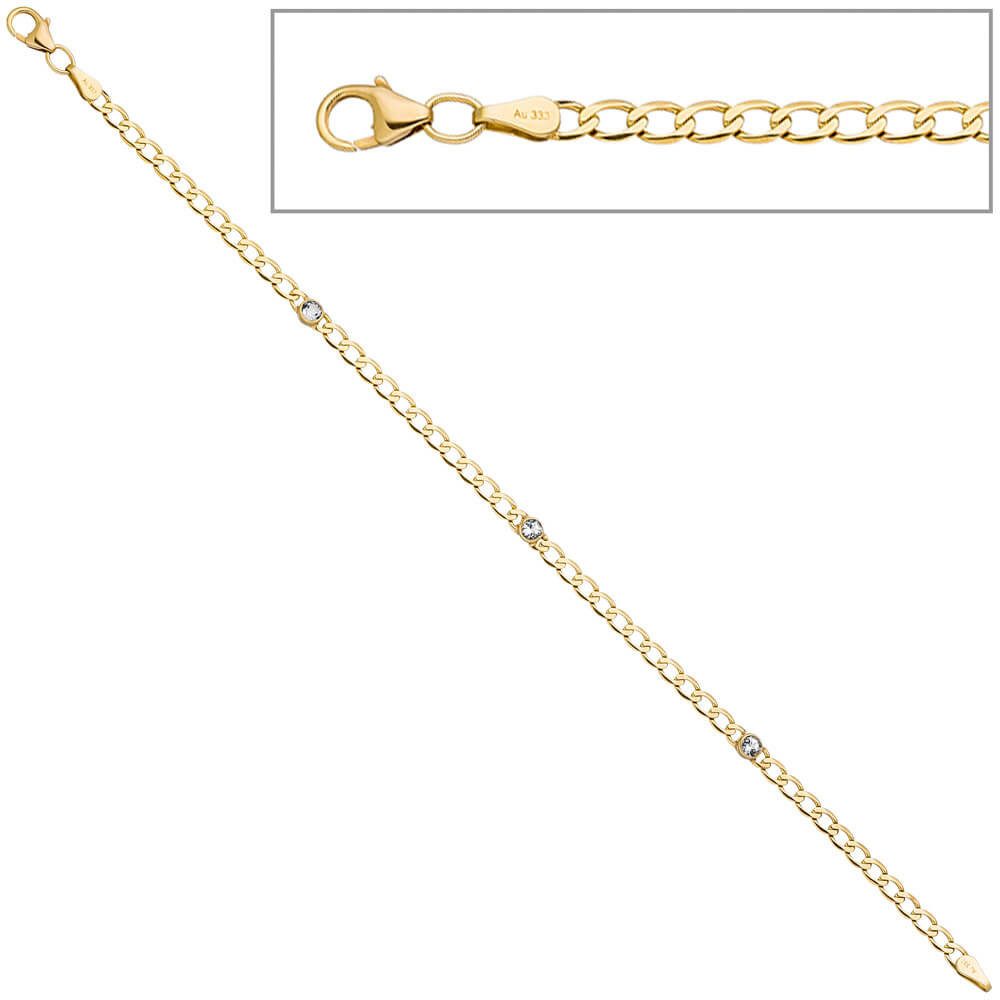 Schmuck Krone Goldarmband 3,6mm Armband mit Blautopas, 333 Gelbgold, 19cm, Gold 333