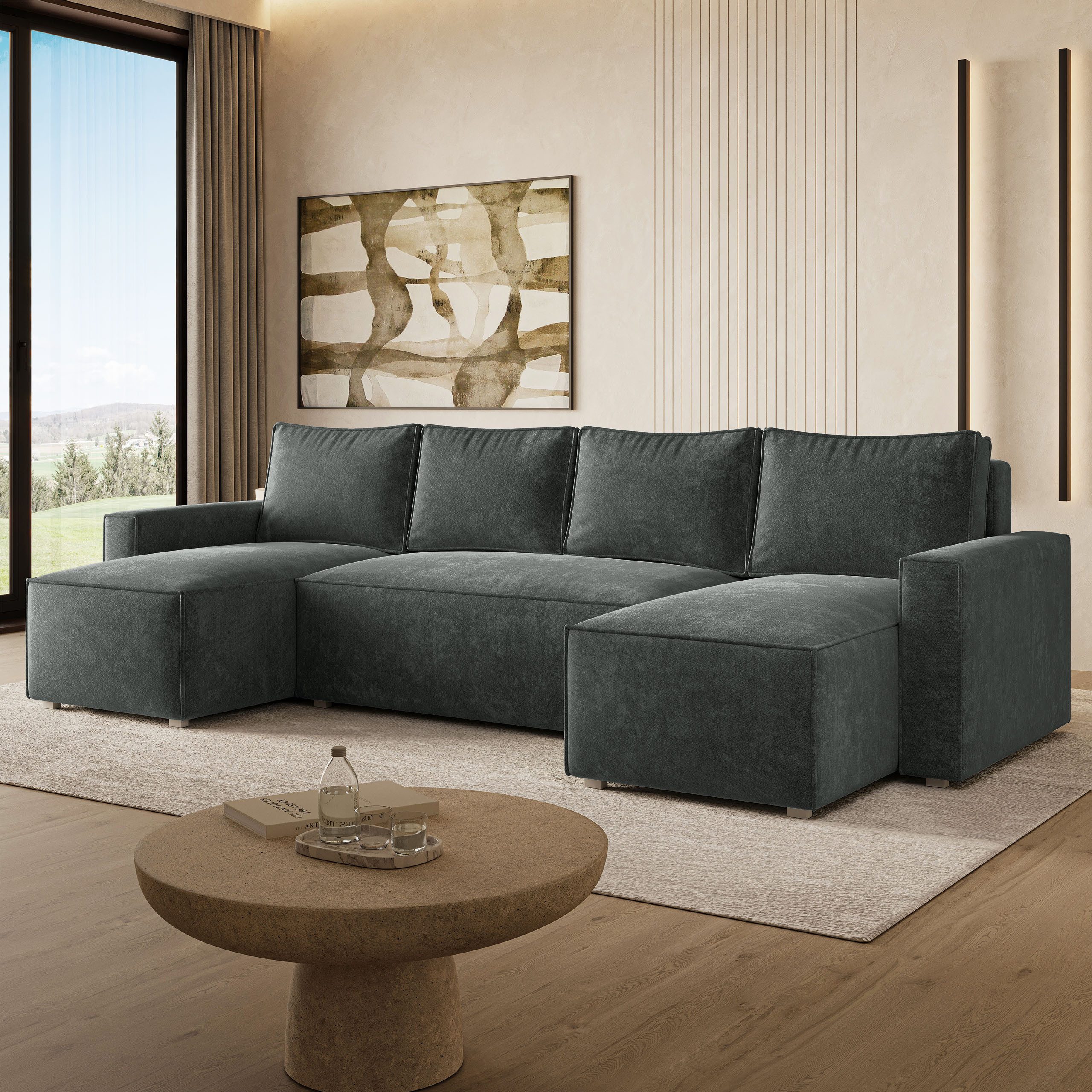 Masseno Ecksofa ASPRA mit Schlaffunktion U-Form, Sofa mit Bettkasten
