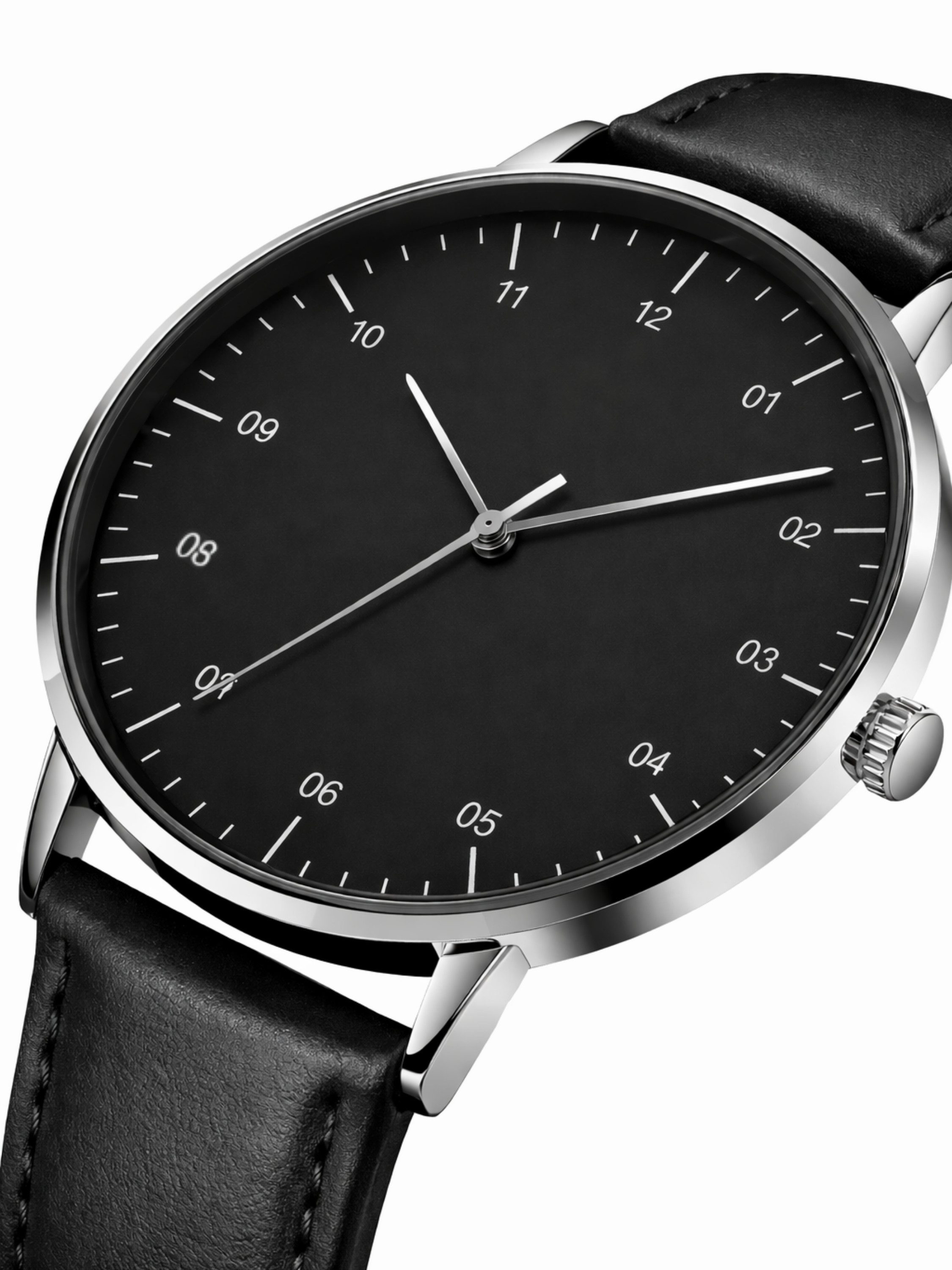 S&T Design Quarzuhr Herrenuhr minimalistisch Lederarmband No.K3047, (Packung, inkl. Uhrenbox), Dünn minimalistisch Wasserdicht Schwarz weich leicht