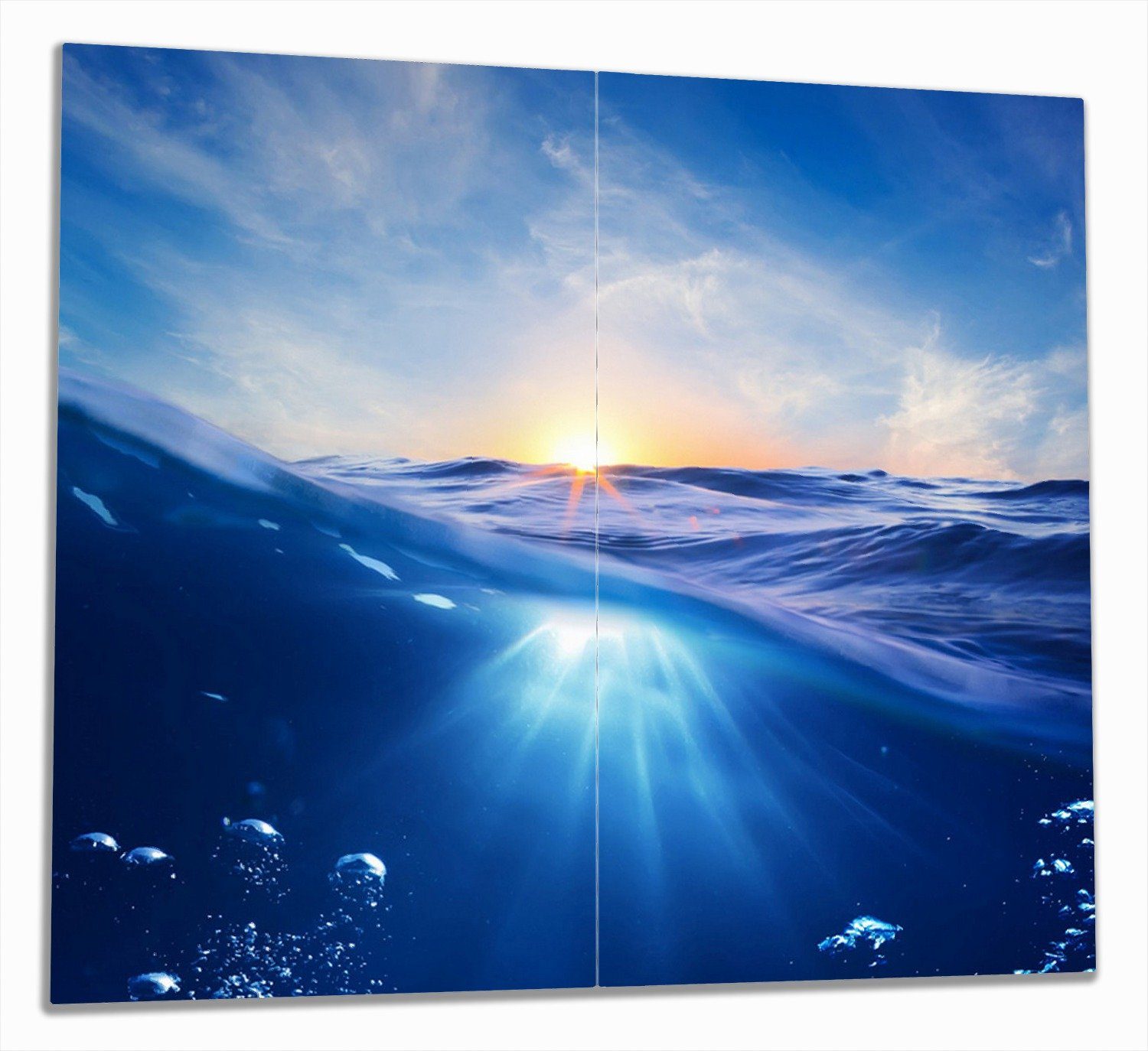 Wallario Herd-Abdeckplatte Wellen im Meer bei Sonnenuntergang, ESG-Sicherheitsglas, (Glasplatte, 2 tlg., inkl. 5mm Noppen), verschiedene Größen