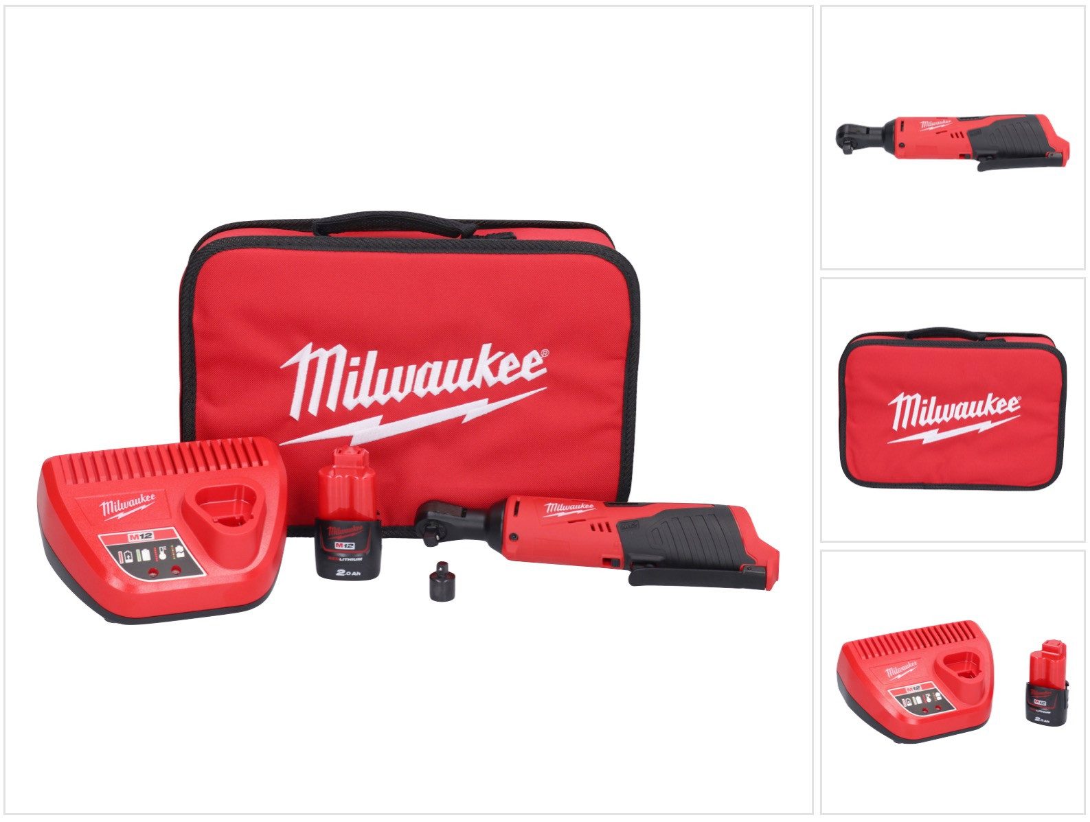Milwaukee Umschaltknarre M12 IR-201B Akku Ratsche 12 V 47 Nm 3/8" + 1x Akku 2,0 Ah + Ladegerät