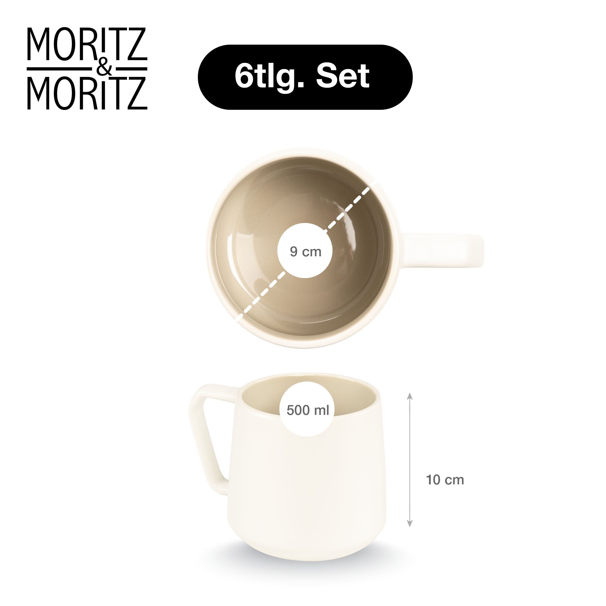Moritz & Moritz Tasse CAVO Kaffeebecher Sand, 6-tlg., Steinzeug, Spülmaschinengeeignet