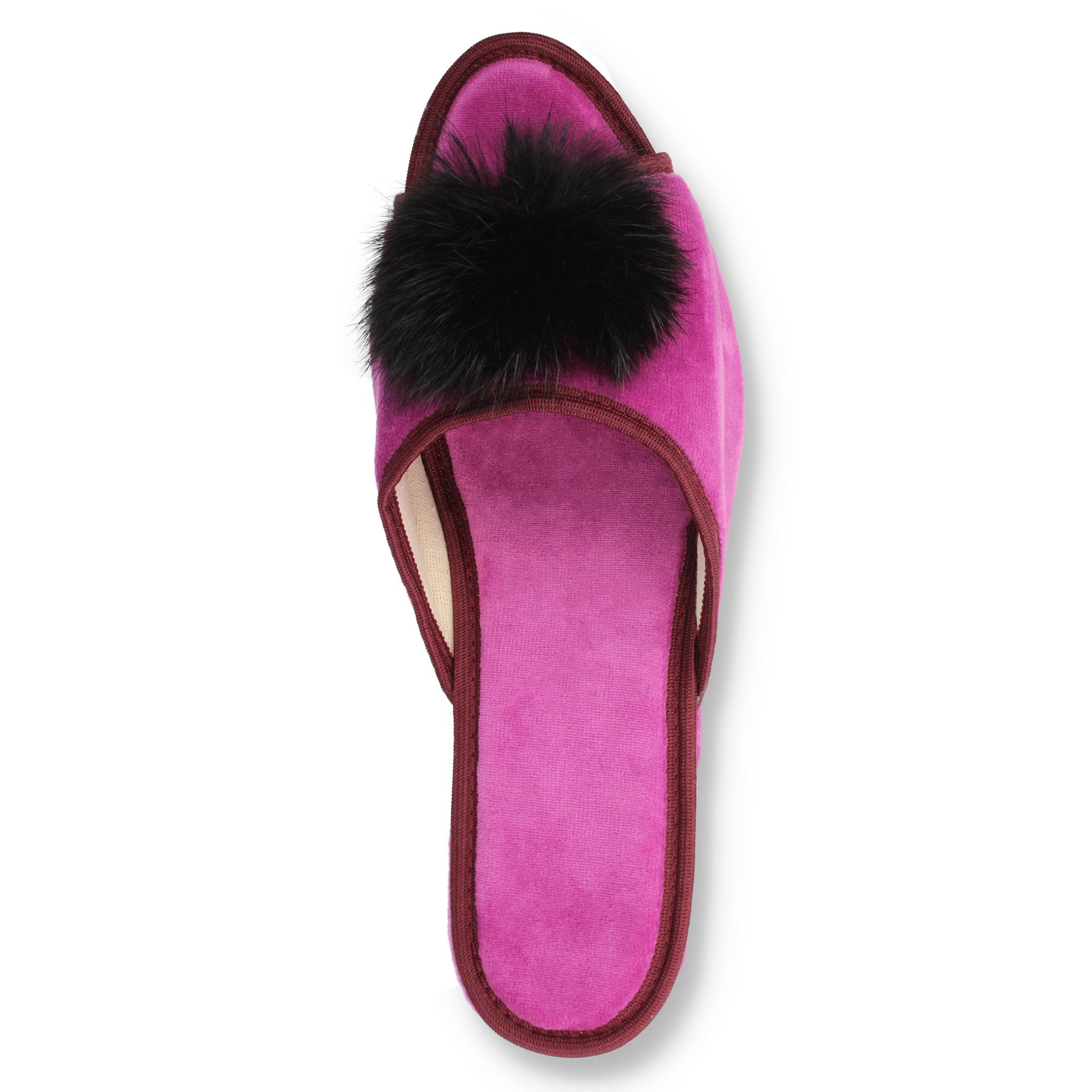 filsko Latina Elegante Samt Pantoffeln für Damen mit Puschel Hausschuh