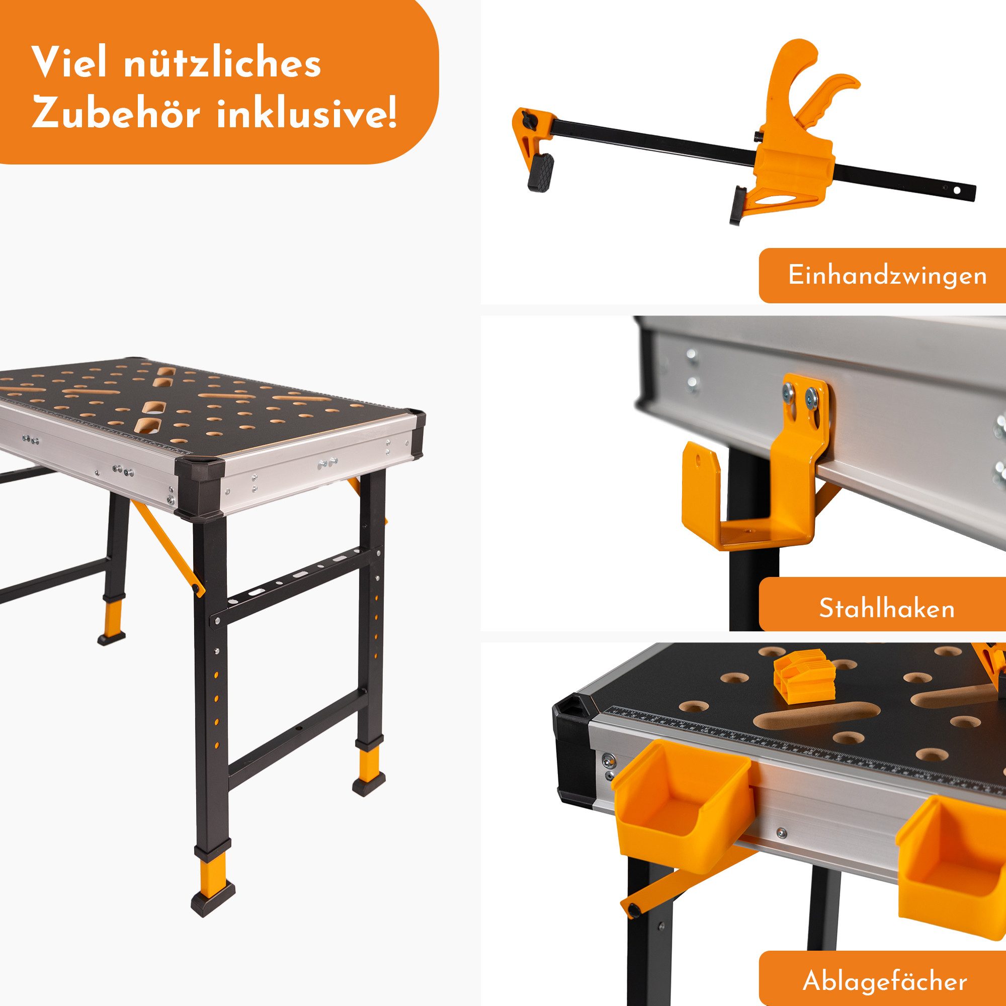 Lemodo Werkbank Mobile Werkbank, Werktisch mit über 450 kg Tragkraft, 5- fach Höhenverstellbar