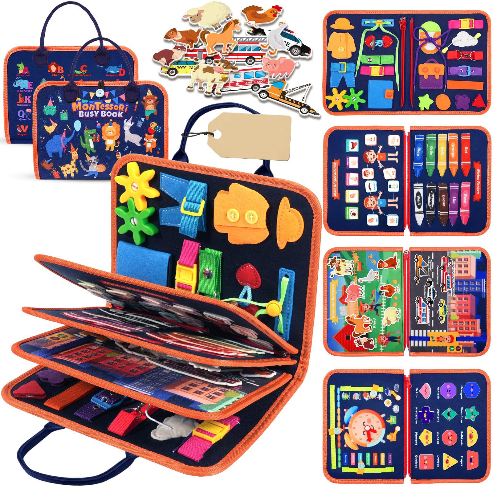 FOUORTUNATE-BEE Lernspielzeug Montessori Spielzeug ab 3 Jahren (Geschenke für Junge Mädchen, Kleinkinder Activity Board, Kinder Sensorik Lernspielzeug, Motorikbrett für Reise)