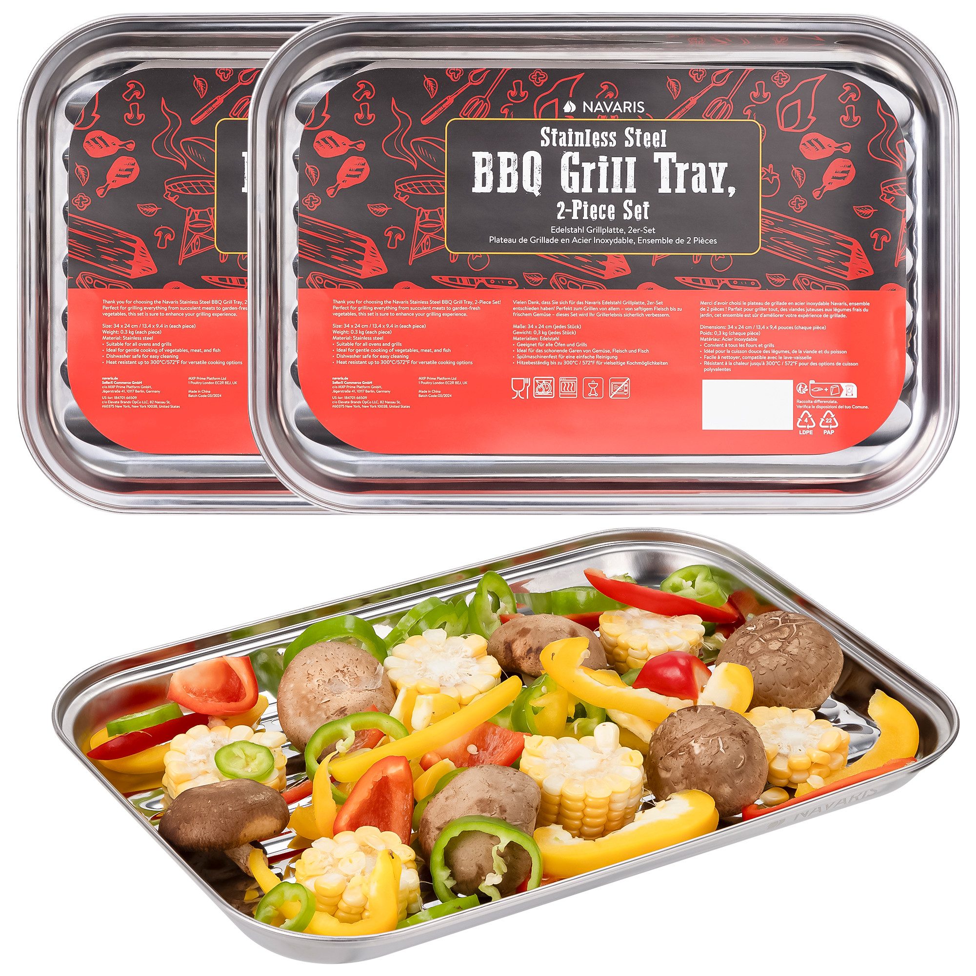 Navaris Grillbesteck-Set Edelstahl Grillschale 2er-Set - Grillkorb Gemüse - Grillpfännchen für, (2 tlg)