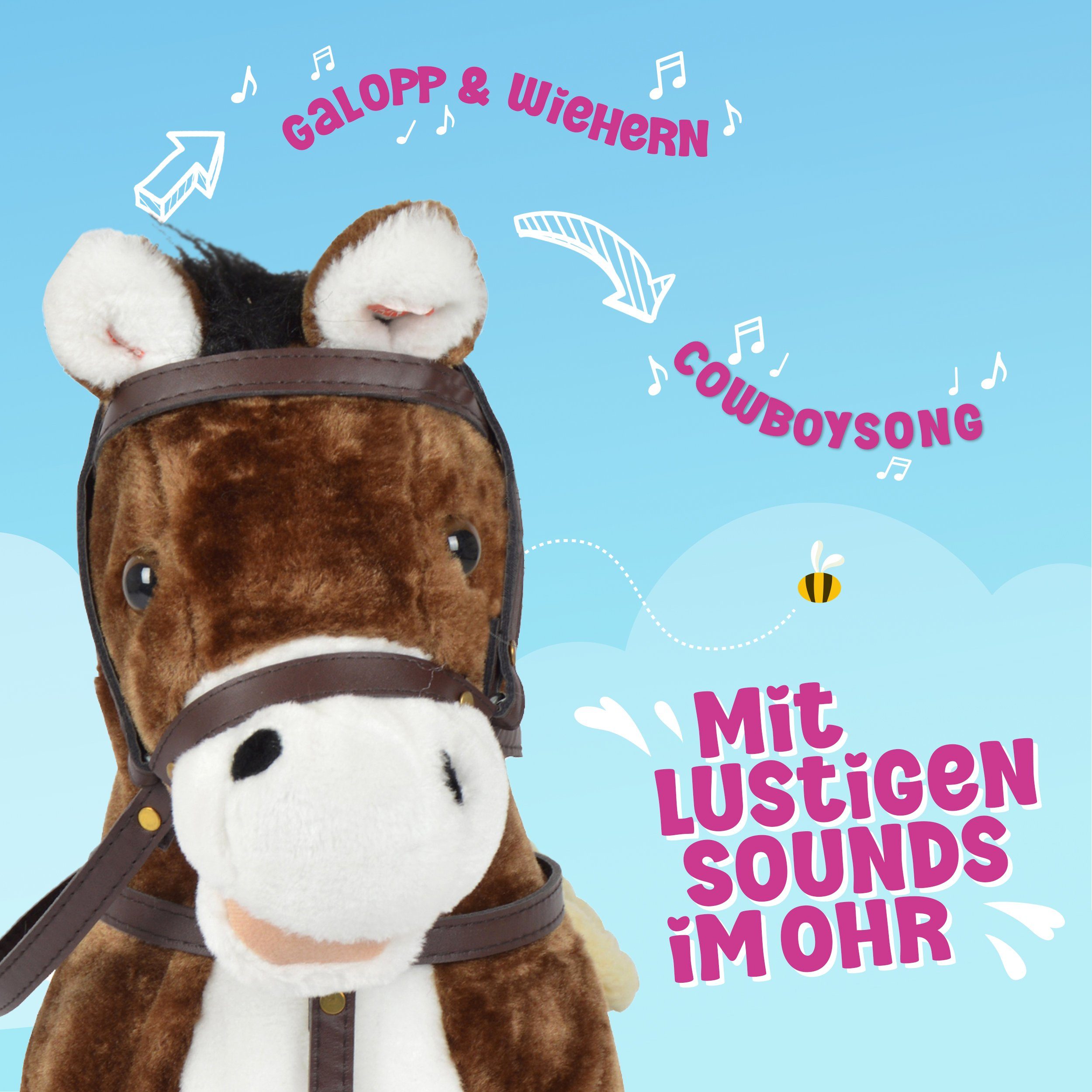 Pink Papaya Stehpferd Spielpferd zum Reiten für Kinder 65 / 75 cm Plüschpferd, Kuscheliges Stehpferd für Kinder, handgefertigt