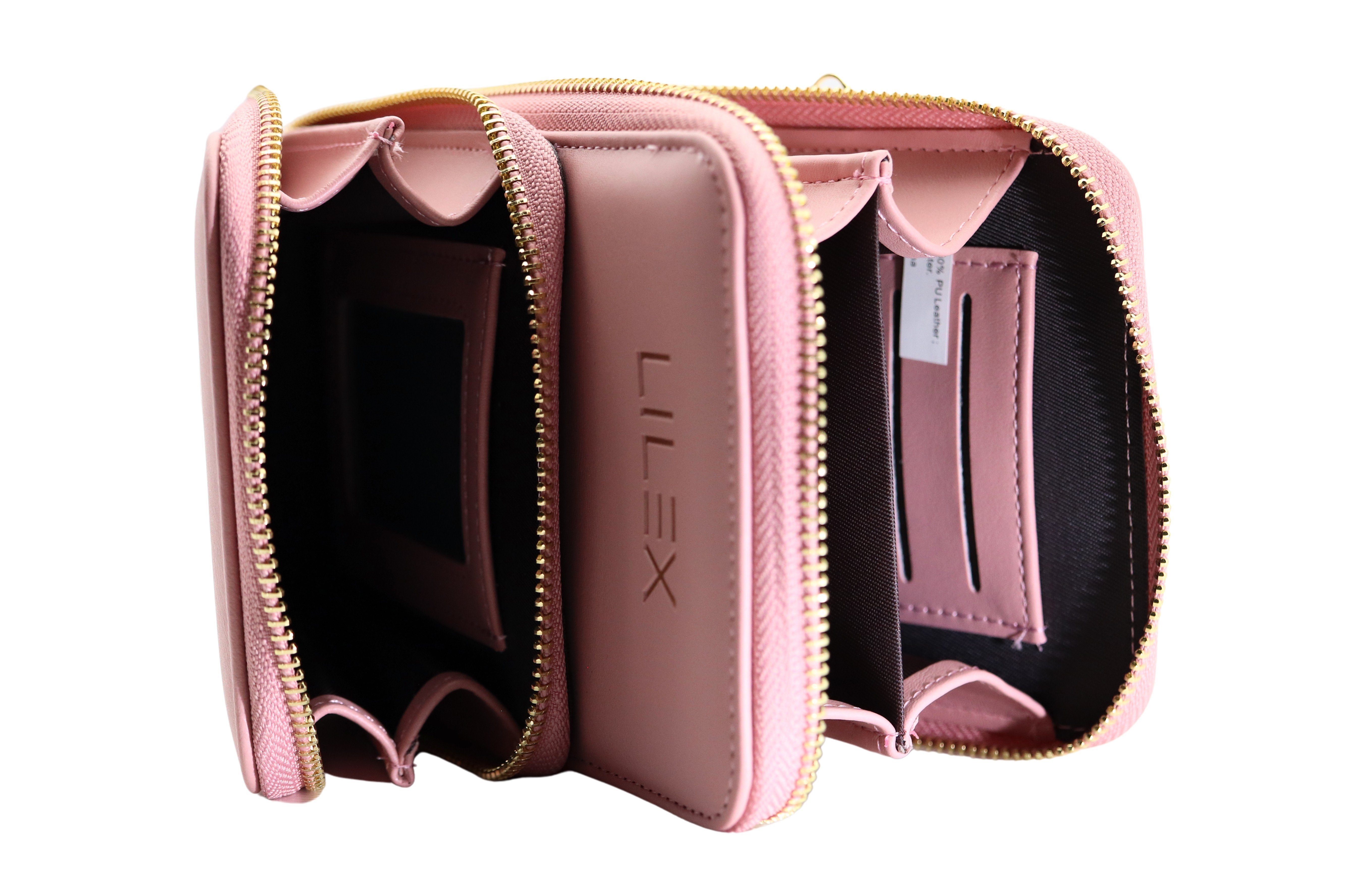 Damen Umhängetaschen Lilex Umhängetasche Mini Tasche zum Umhängen aus Leder, große Brieftasche, Geldbörse mit Kartenfächern, ver