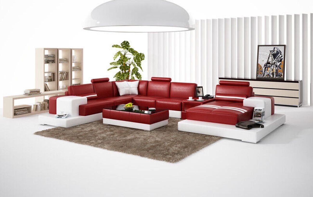 Wohnlandschaft Modern Design Sofa+USB Ecksofa Eck Garnitur Orange/Weiß Ecksofa JVmoebel Ledersofa