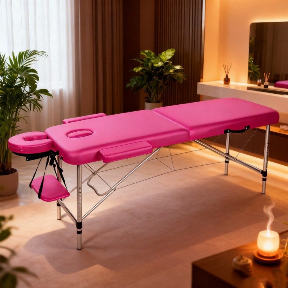 ZMH Massageliege 180CM Rosa/Schwarz Verstellbare Massageliege für Sandtherapie, leicht beweglich, ideal für Schönheitssalons und Massage