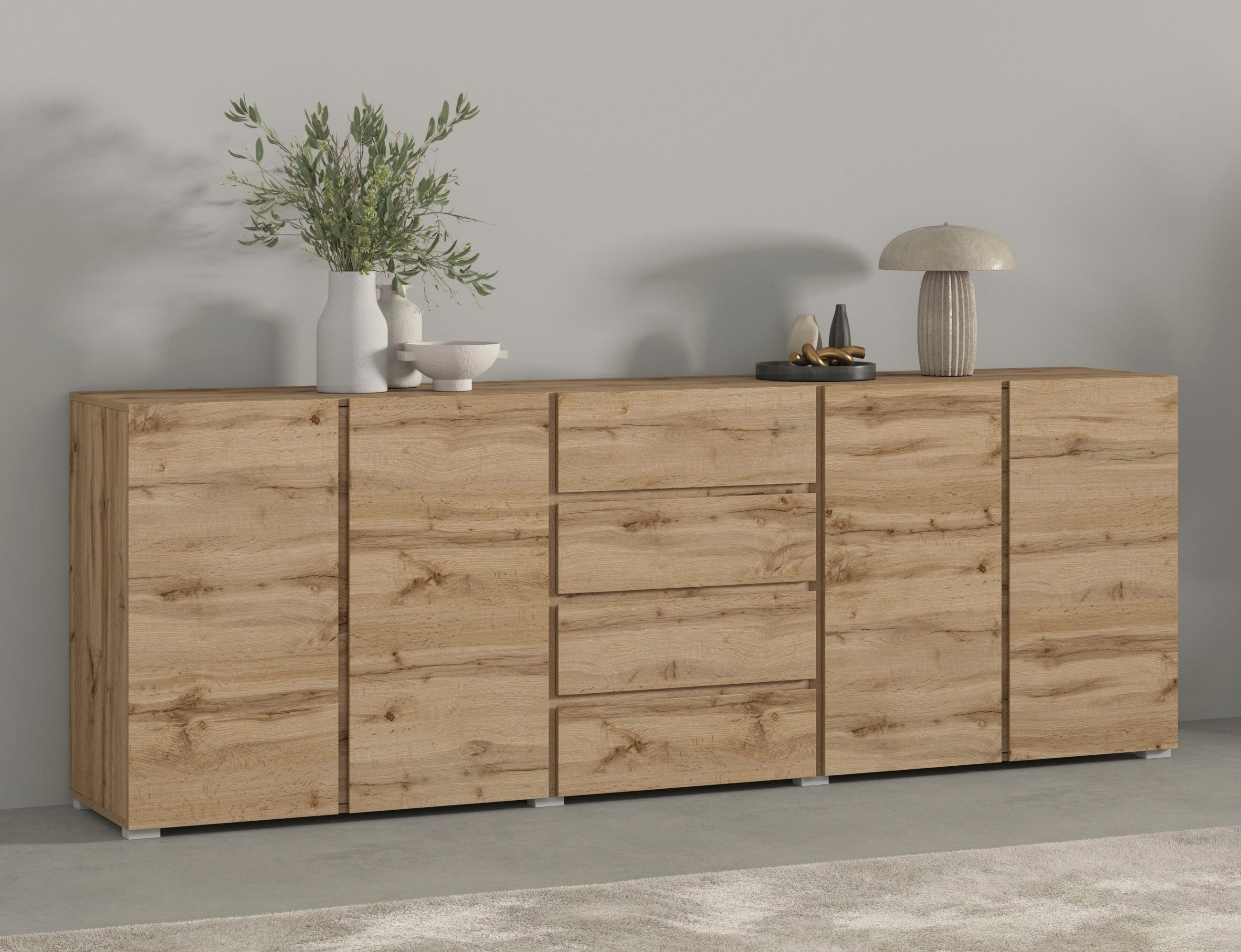 OTTO home Sideboard Metric,Breite 222 cm, grifflose Kommode 4 Türen/4 Schubkästen, Schubladenschrank mit viel Stauraum, Einlegeböden verstellbar