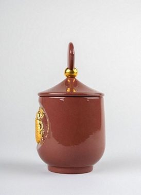 Casa Padrino Teelichthalter Luxus Duftspender Skarabäus Käfer Rot / Gold Ø 11 x H. 21 cm - Runder Porzellan Raumerfrischer mit Deckel - Deko Accessoires - Luxus Qualität