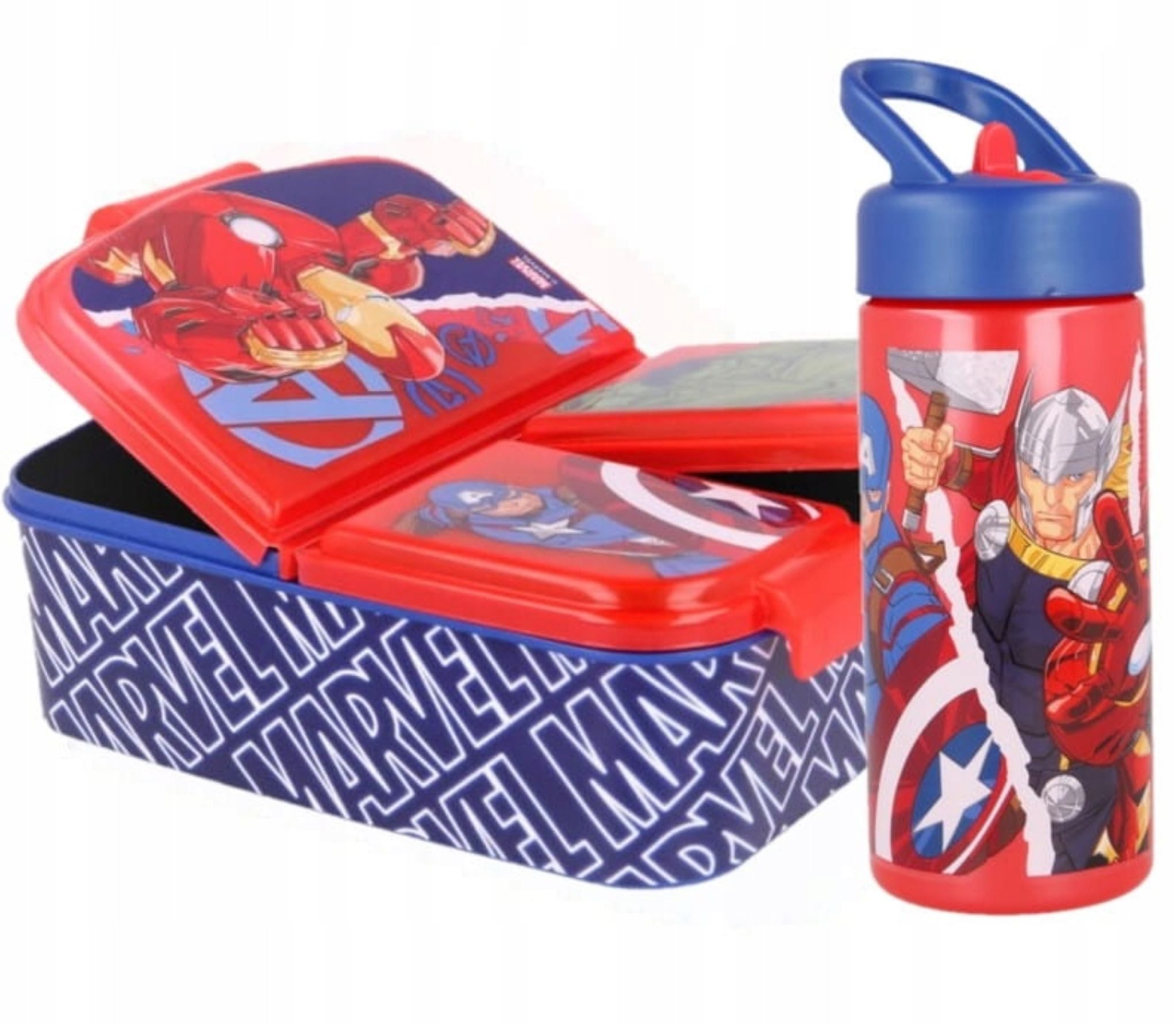 Festivalartikel Lunchbox Lunchbox 3 Fächer + Trinkflasche 410ml Avengers BPA-frei für Kinder