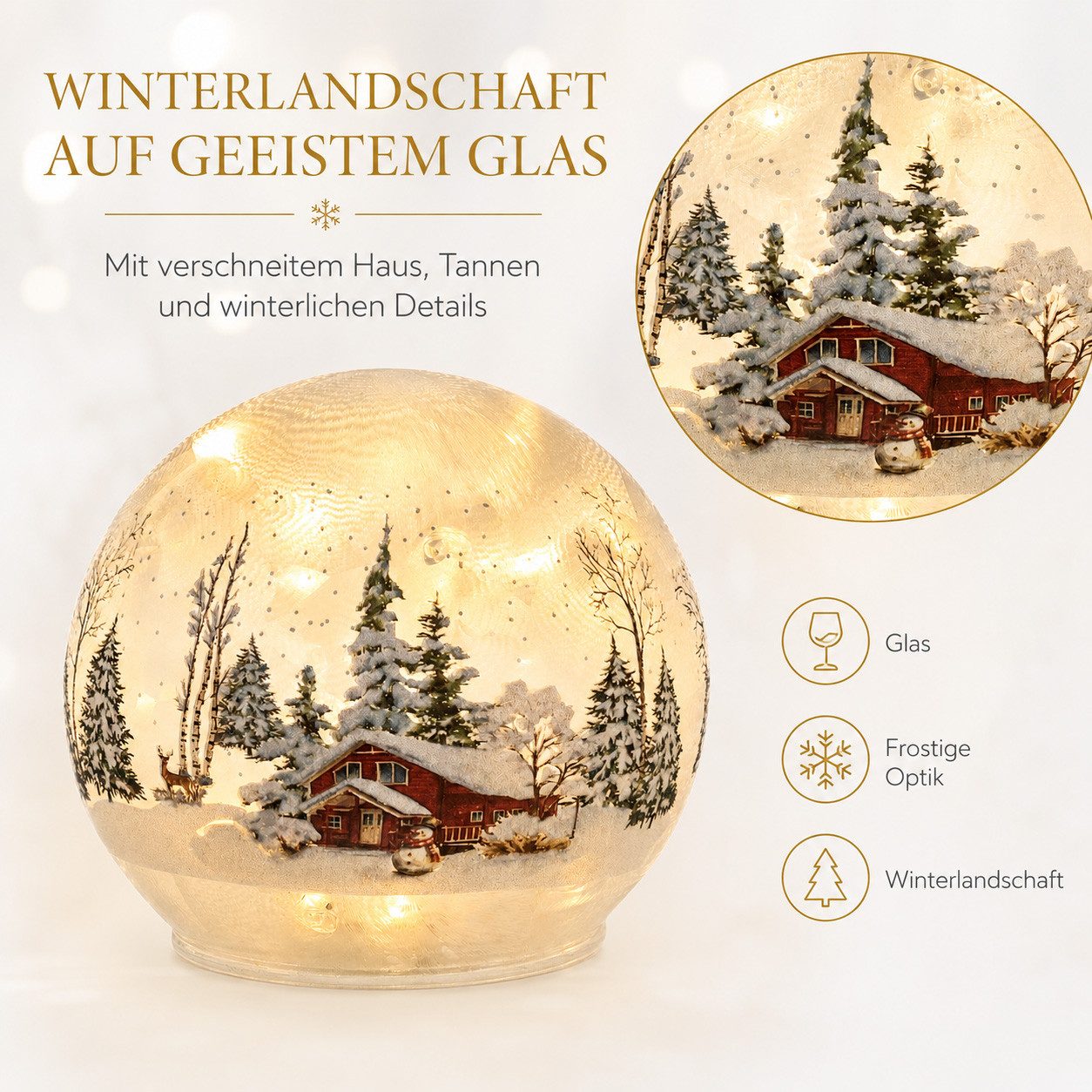 formano LED Dekolicht LED Deko-Kugel Winterhaus 12 cm Glas Timer Weihnachtsdeko, LED fest integriert – Bild 4 von 5