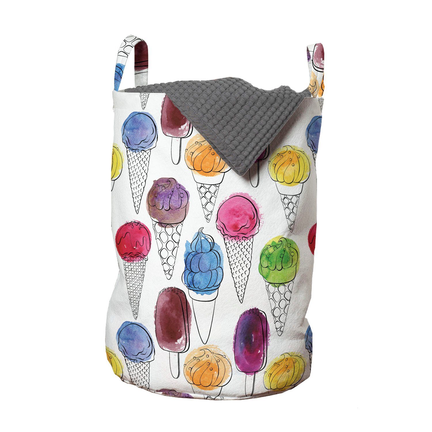 Wäschekorb Eis Kordelzugverschluss Wäschesäckchen für Waschsalons, Abakuhaus mit Griffen Watercolored Handgezeichnete