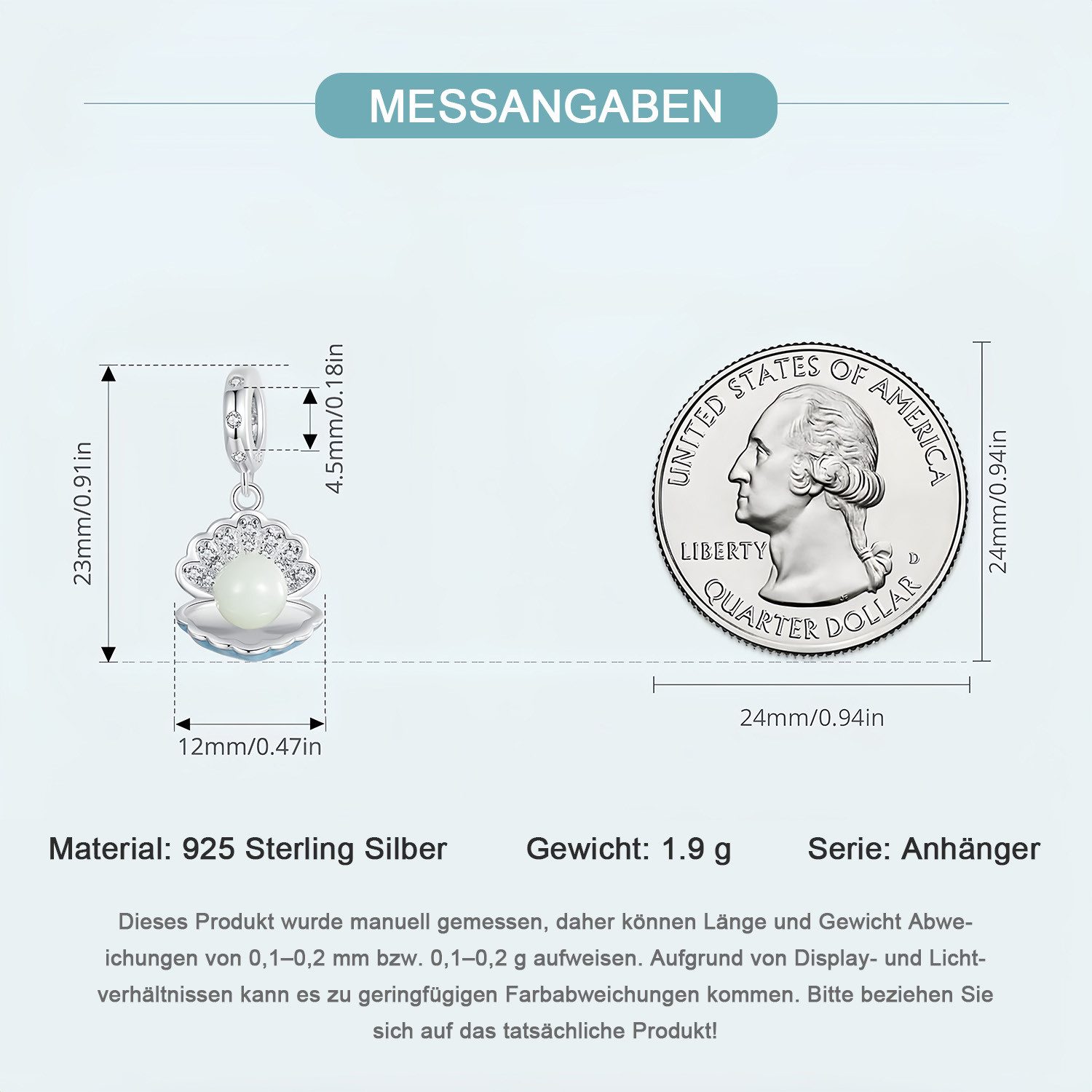 MOPUEA Bead Muschel-Leuchtperle Leuchtender Bead Anhänger 925 Sterling Silber (5A Zirkonia Charm Anhänger Pendant für Europäische Armband Halskette, 1-tlg., Sch – Bild 2 von 5