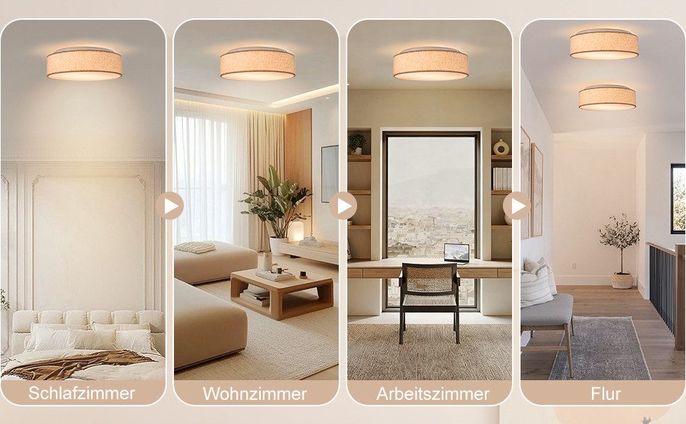 Zedelmaier Lampenschirm Deckenleuchte Deckenlampe mit Leinenstoffschirm, ohne Leuchtmittel, Max.40W/E27, für Wohnzimmer Schlafzimmer Flur