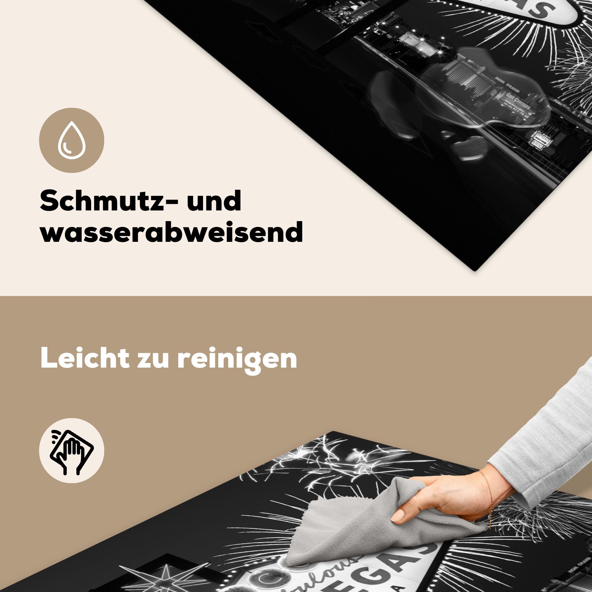 Vinyl, Willkommensschild (1 Herdblende-/Abdeckplatte für Ceranfeldabdeckung, mit tlg), küche MuchoWow Las 78x78 Feuerwerk, Arbeitsplatte Vegas cm,