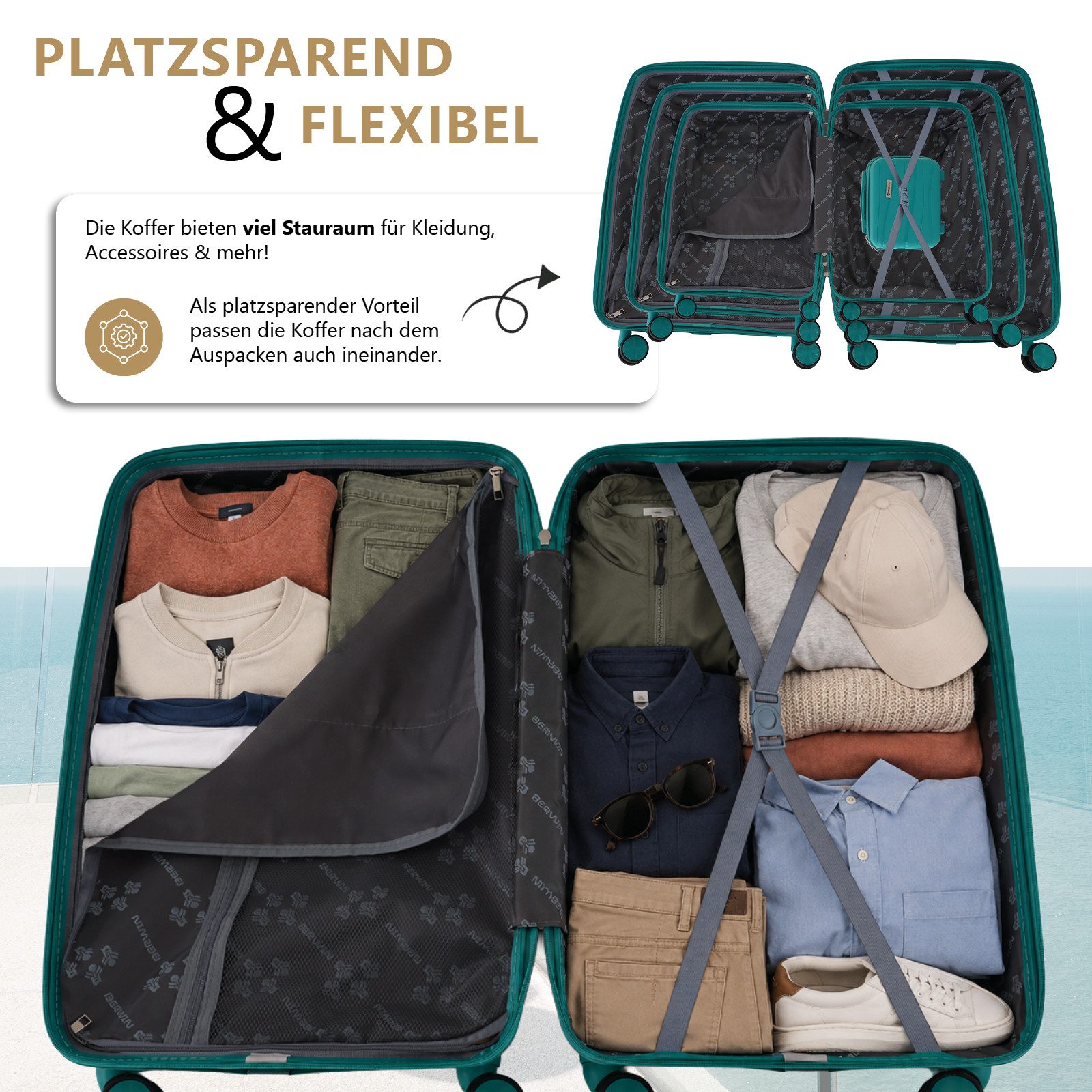 Berwin Trolleyset mit Beautycase Modell Torna Aqua Breeze, 4 Rollen, (Set, 4 tlg., MS-19816) – Bild 4 von 5