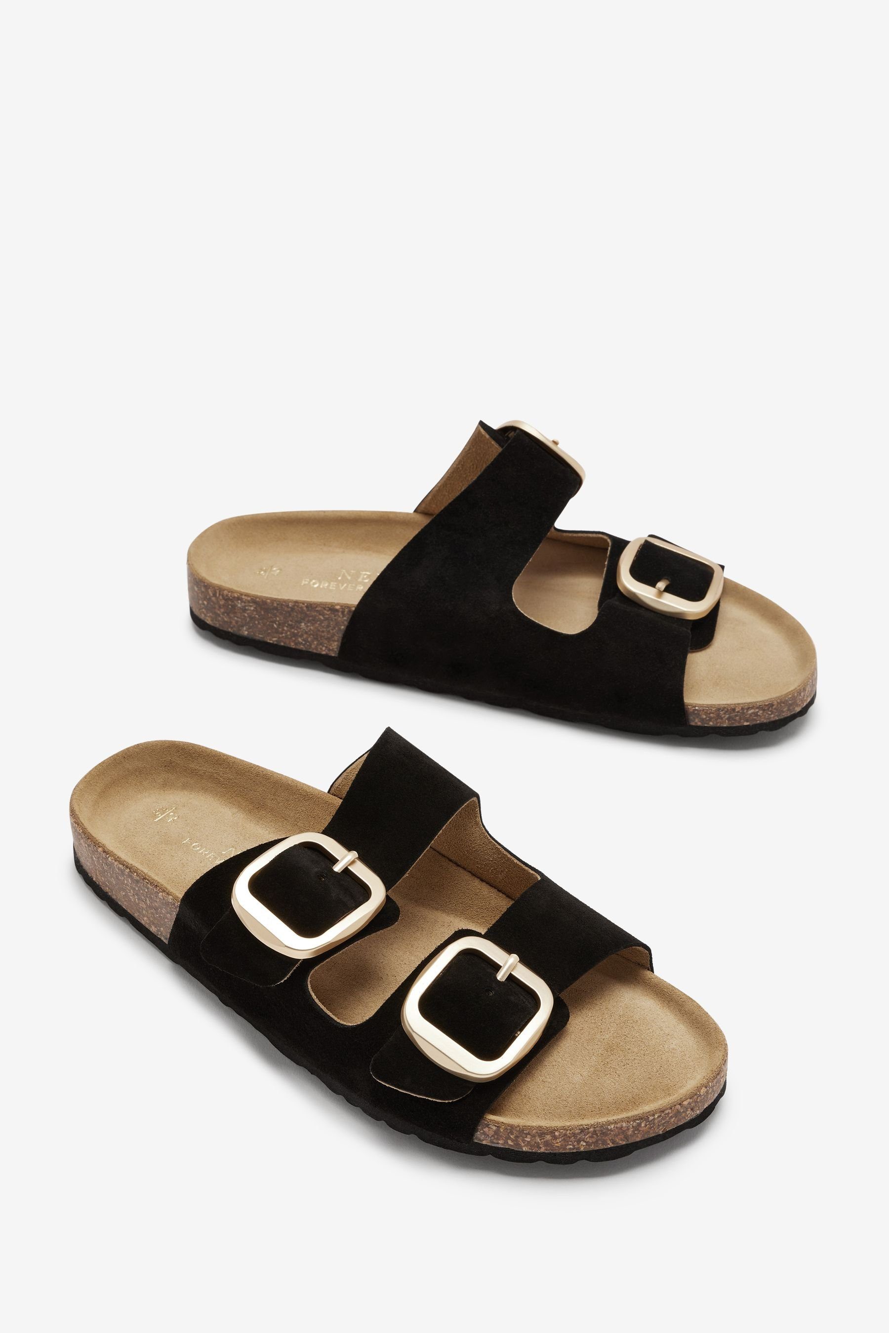 Next Sandalen aus Leder mit Doppelriemen Sandale Black (1-tlg) Fußbett und
