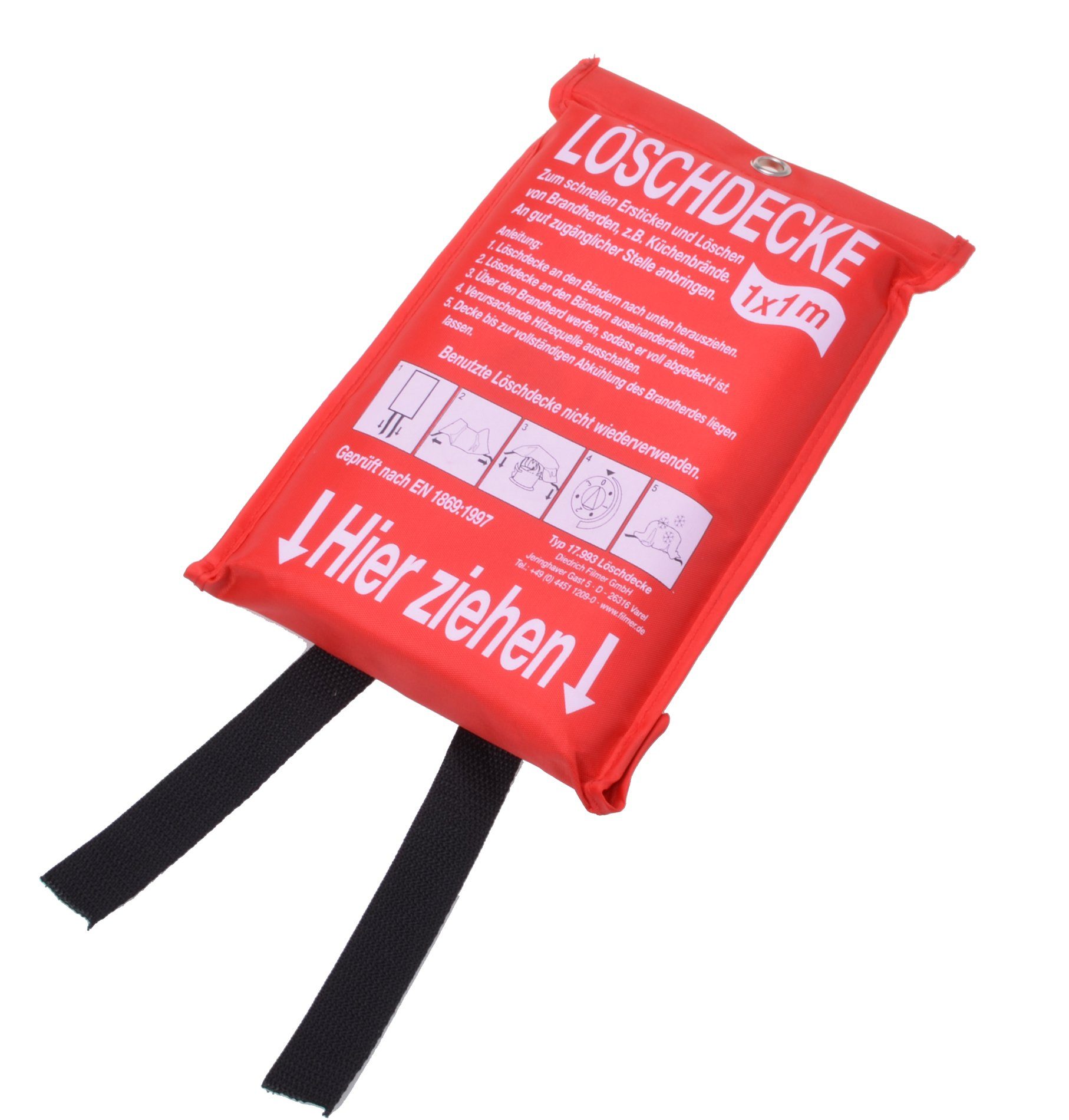 Filmer Pulver-Feuerlöscher Löschdecke Brandschutzdecke 1x1 m nach DIN EN 1869 Feuerlöschdecke