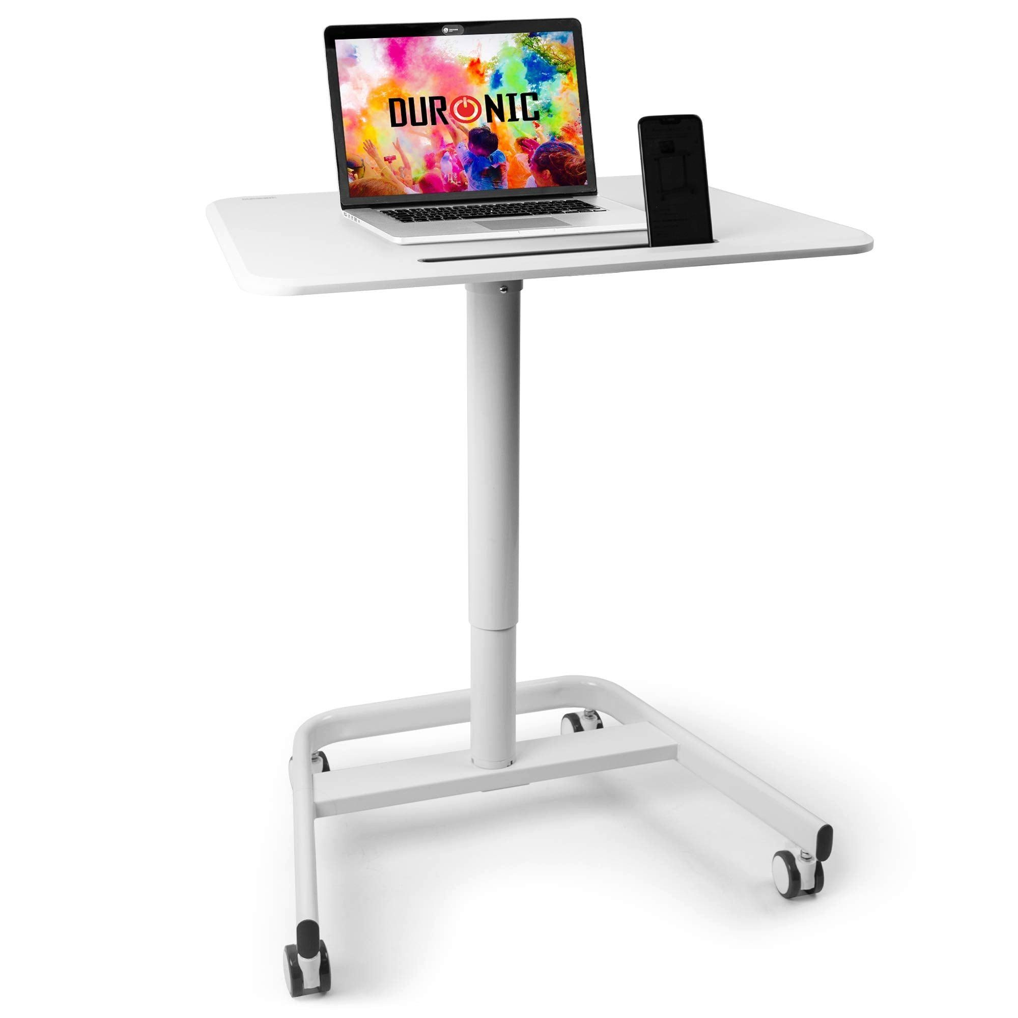Duronic Laptoptisch, WPS77 Arbeitstisch, Laptoptisch 71 x 50 cm bis 15 kg,  Computertisch mit Rollen und Tablet Halterung, Höhenverstellbarer  Projektortisch für Beamer, Sitz-Stehtisch Schreibtisch Rolltisch