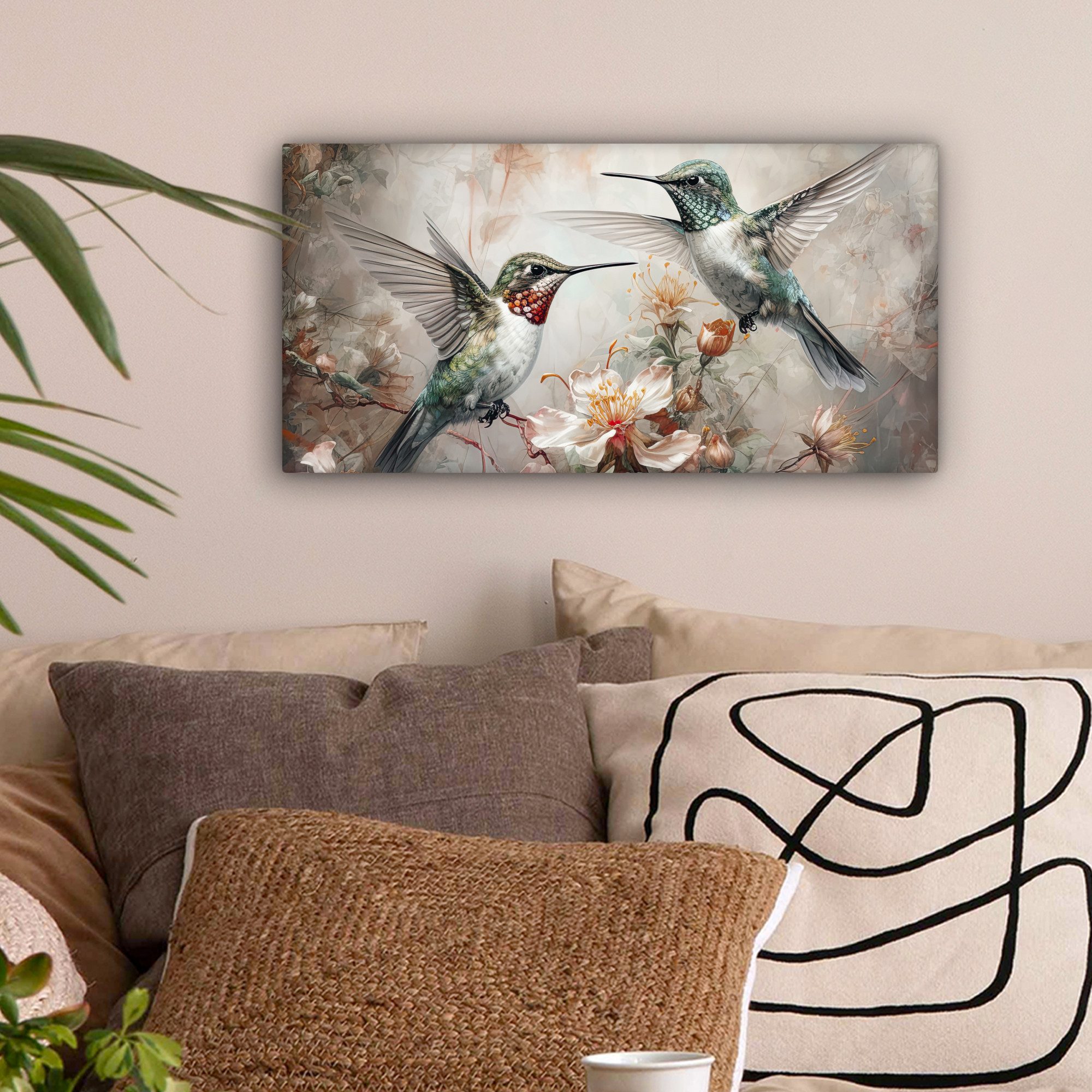OneMillionCanvasses® Leinwandbild Panorama Kolibri - Vögel - Blumen - Pflan günstig online kaufen