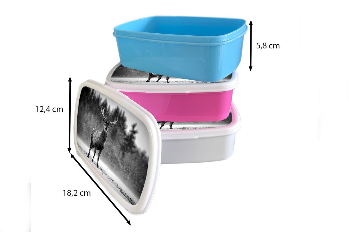 MuchoWow Lunchbox - Erwachsene, Weiß, Kunststoff, Hirsche - Brotbox - für Tiere Brotdose rosa Kinder, Schwarz (2-tlg), Kunststoff - Snackbox, Winter Mädchen