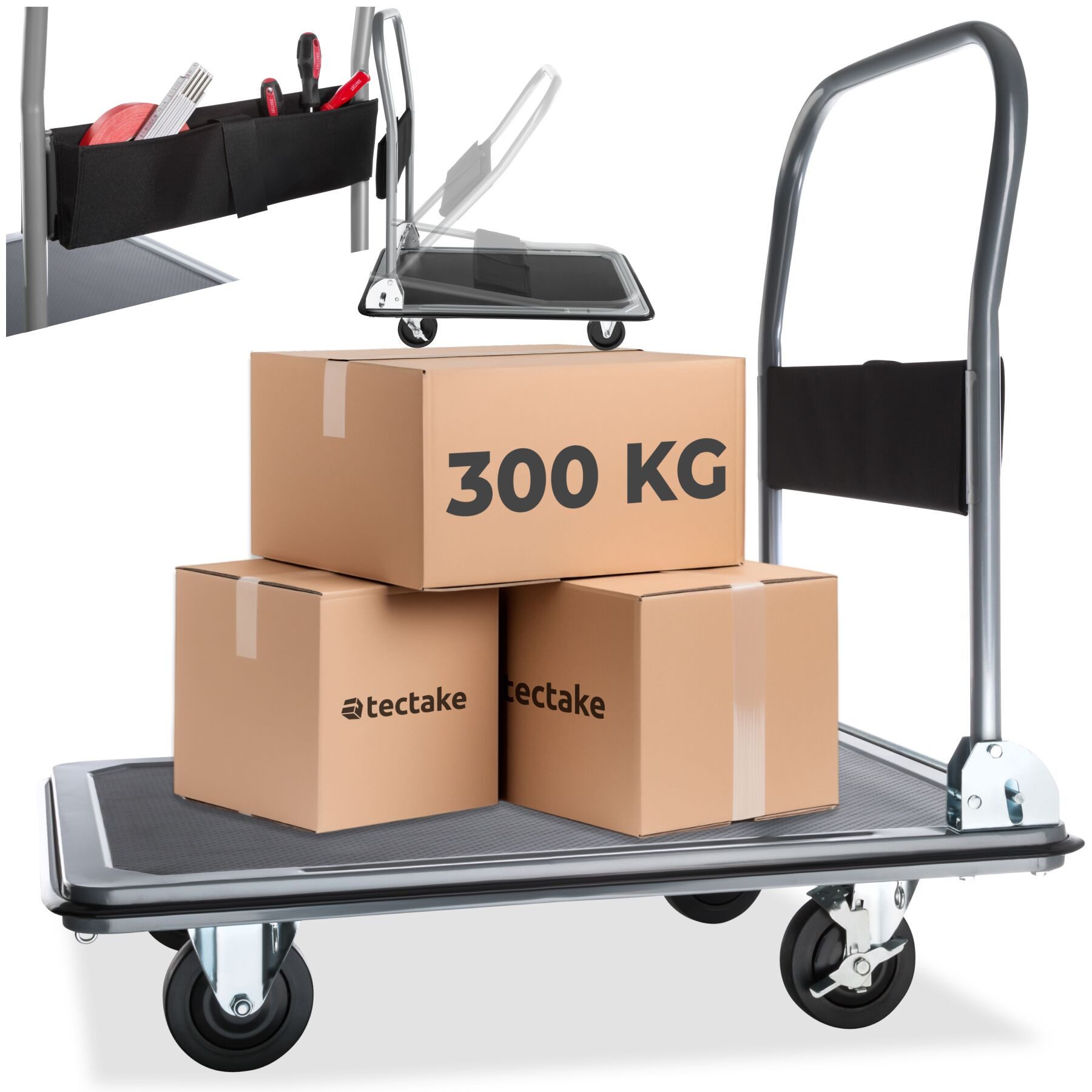 tectake Transportwagen Plattformwagen, (Set), klappbarer Handgriff mit Aufbewahrungsfach