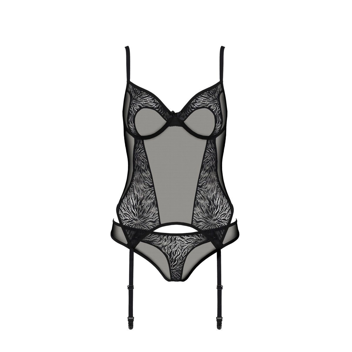 Passion Eco Collection Corsage PE ECO Selaginella corset & thong black - (L/XL,S/