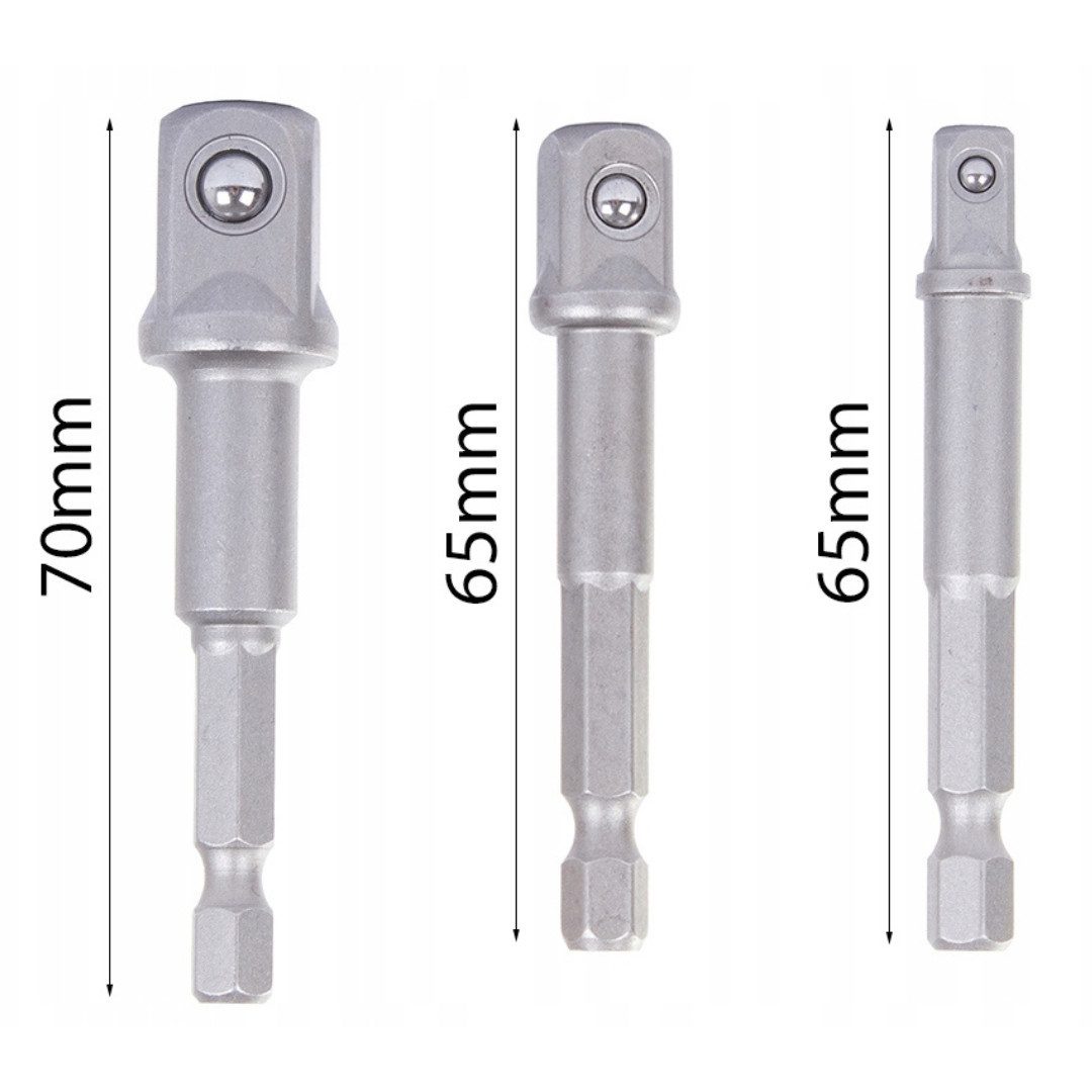 VERK GROUP Stecknuss Stecknuss Adapter Set 1/4 3/8 1/2 Bohrmaschine Bithalter, Set, 1-St., 3 Größen, Kugelarretierung – Bild 2 von 3