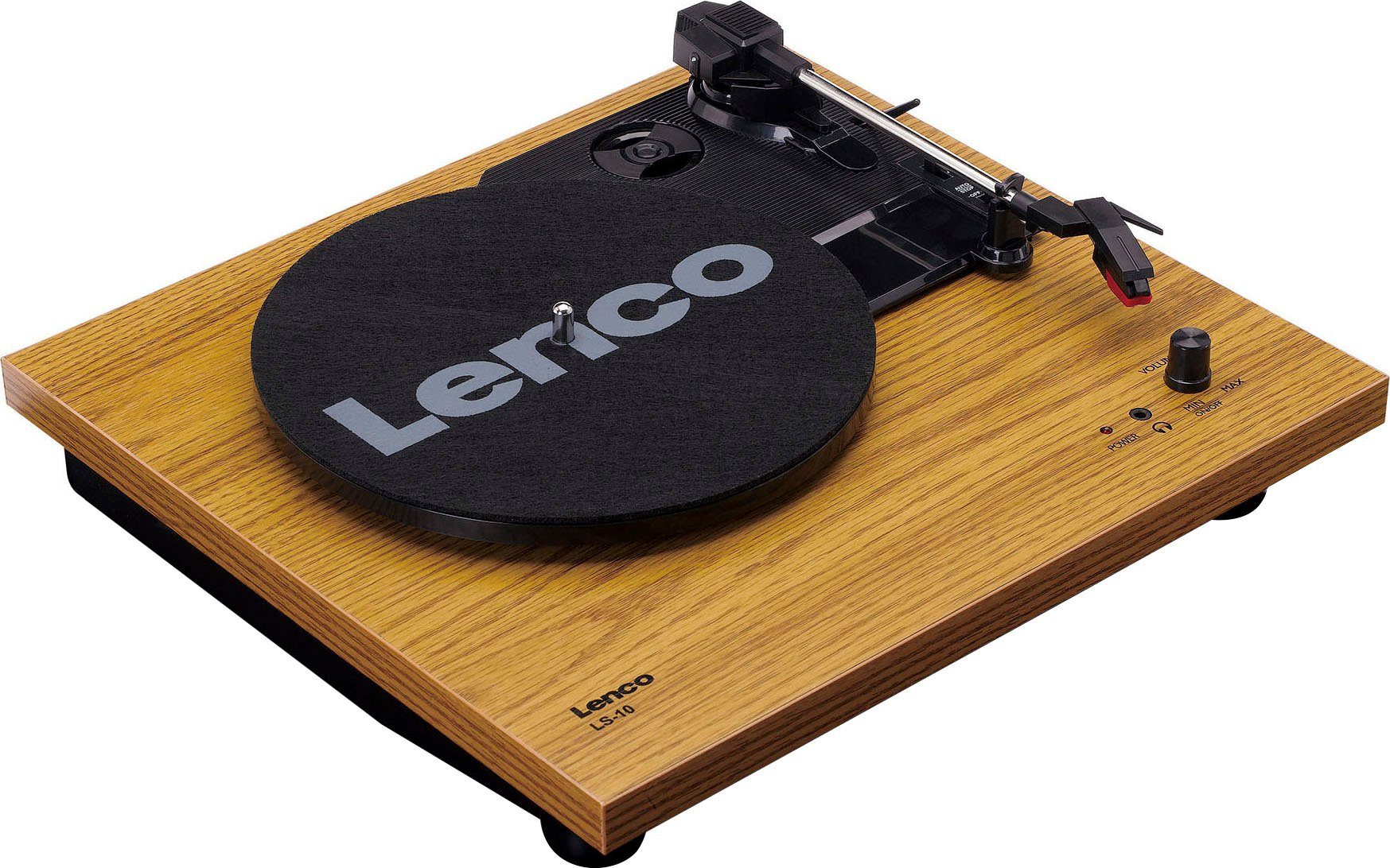 Plattenspieler (Riemenantrieb) Lautsprechern Plattenspieler LS-10WD Lenco (Weiß/Holz) mit