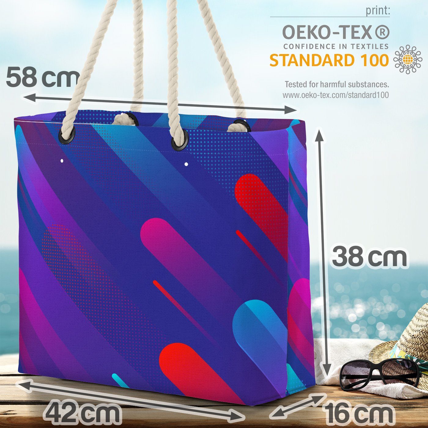 geometrisch Bag Strandtasche Linie Beach VOID deko gradient muster Farbkometen abstrakt (1-tlg), glühen