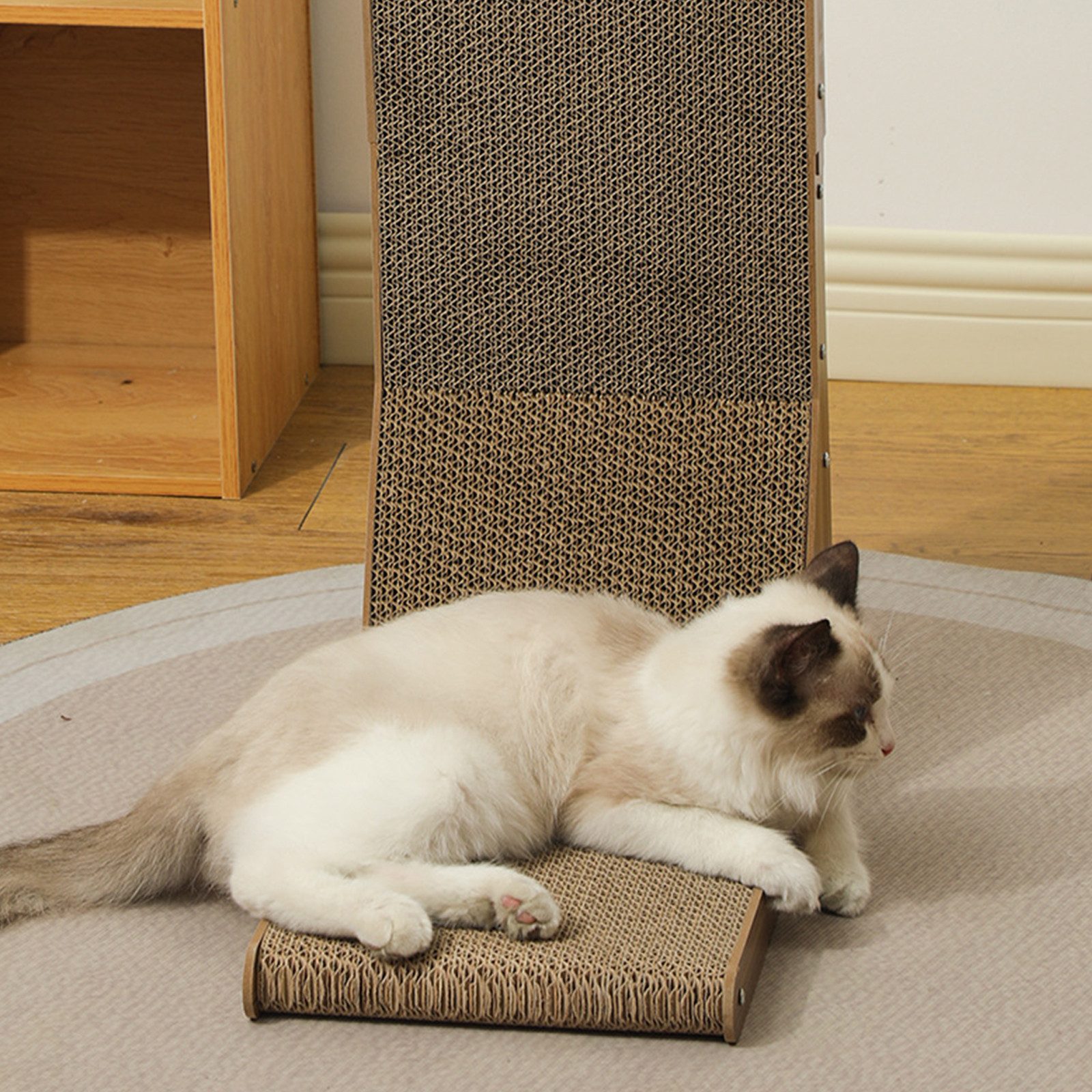 Thumbnail - OKWISH Kratzpappe 60 cm Hohe L-Förmige Kratzbrett Katze Dickeres Katzenkratzbrett, (60x40x25 cm stabil und langlebig rev...