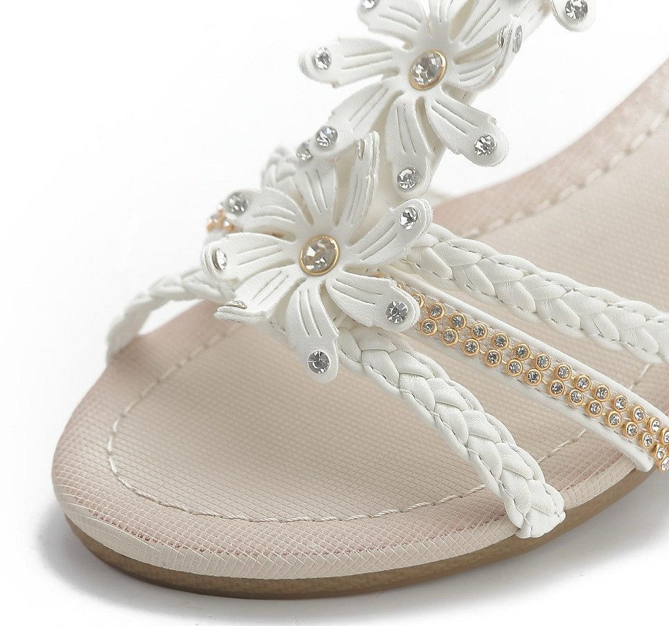 Pogolino ST98 Riemchensandale Damen Sandalen mit Glitzer und Blumen T-Riemen