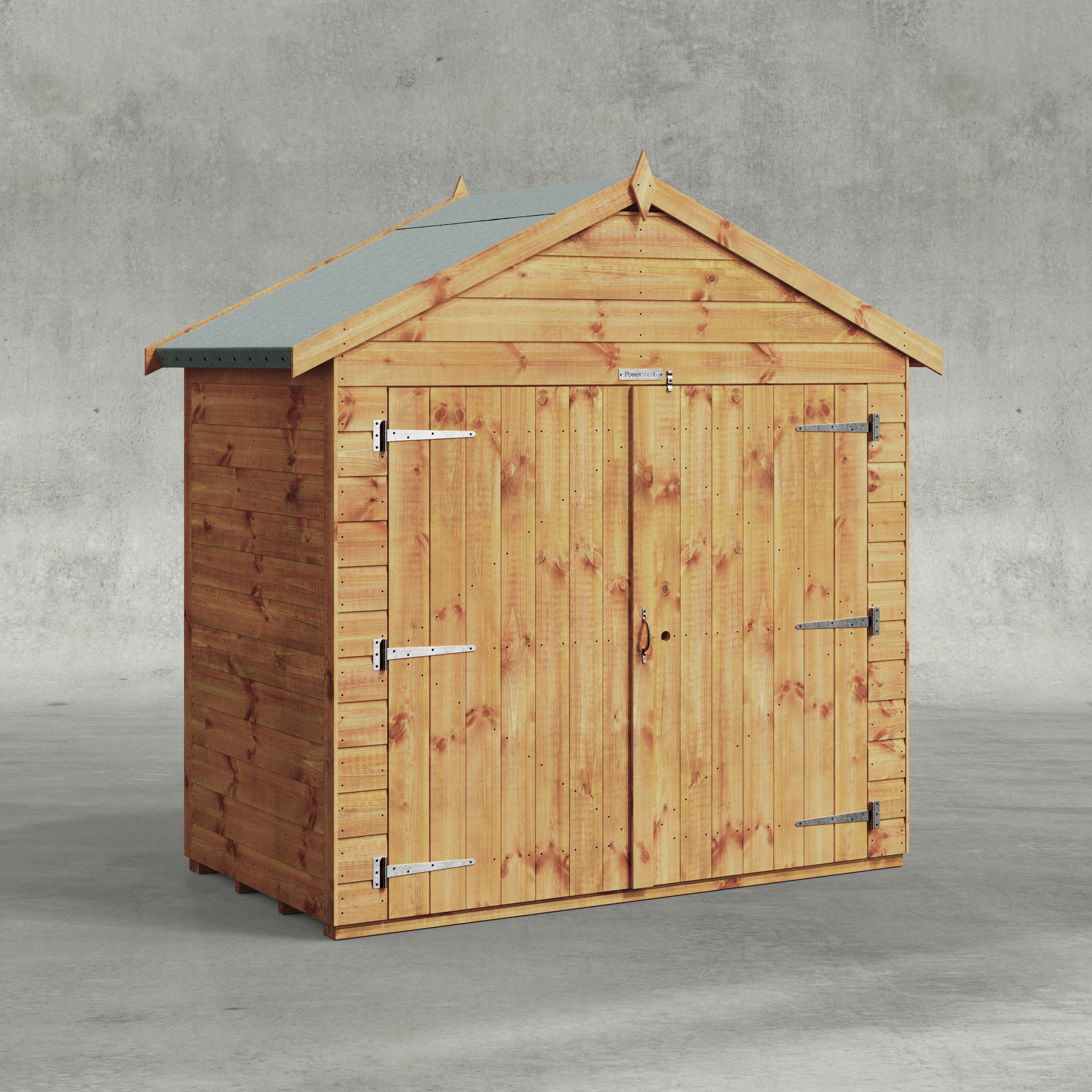 Powersheds Gerätehaus Fahrradschuppen mit Satteldach aus Nut- und Feder Vollholz, BxT: 90x180 cm, (Polyester-verstärkte Dachpappe, gehärtetes Glas, hochwertiges Holz), Hochwertiges Holz