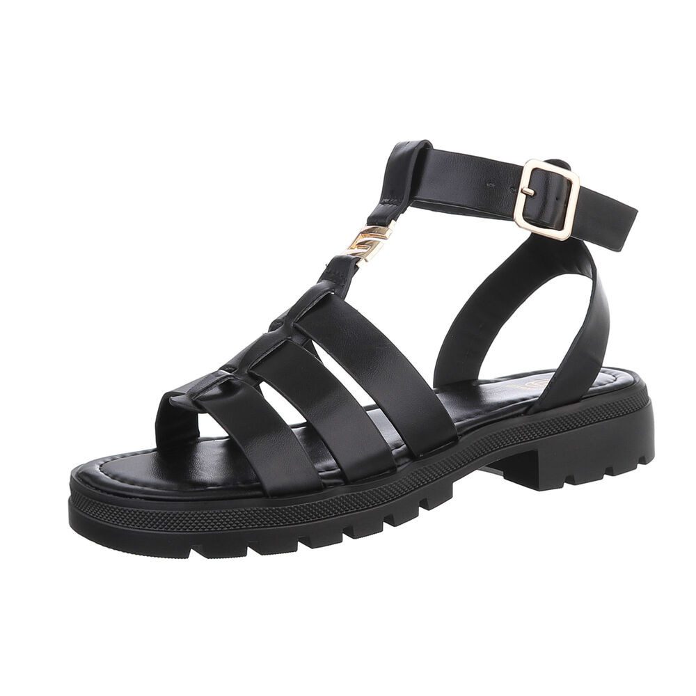 Ital-Design Damen Freizeit Riemchensandalette (86526999) Blockabsatz Riemchensandalen in Schwarz