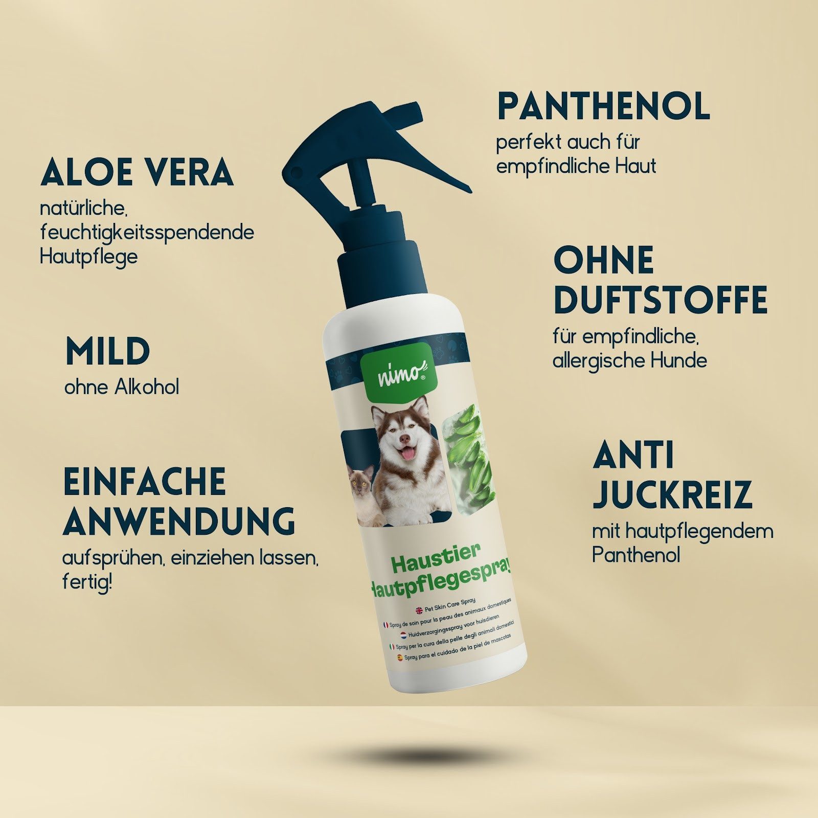 nimo Gesichts- und Körperspray Haustier Hautpflegespray, 1-tlg., natürliche Feuchtigkeitsversorgung für die Haut