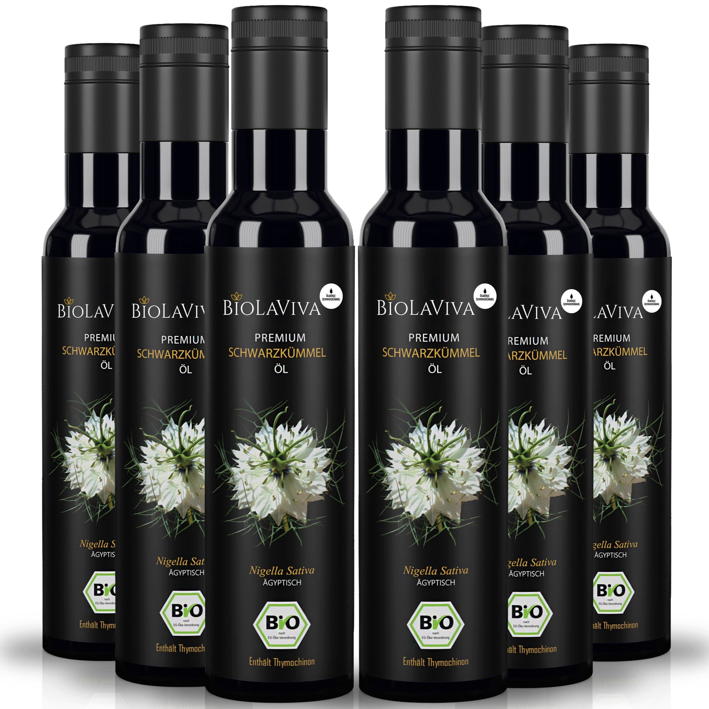 BIOLAVIVA Speiseöl 6× Bio Schwarzkümmelöl ungefiltert 250ml