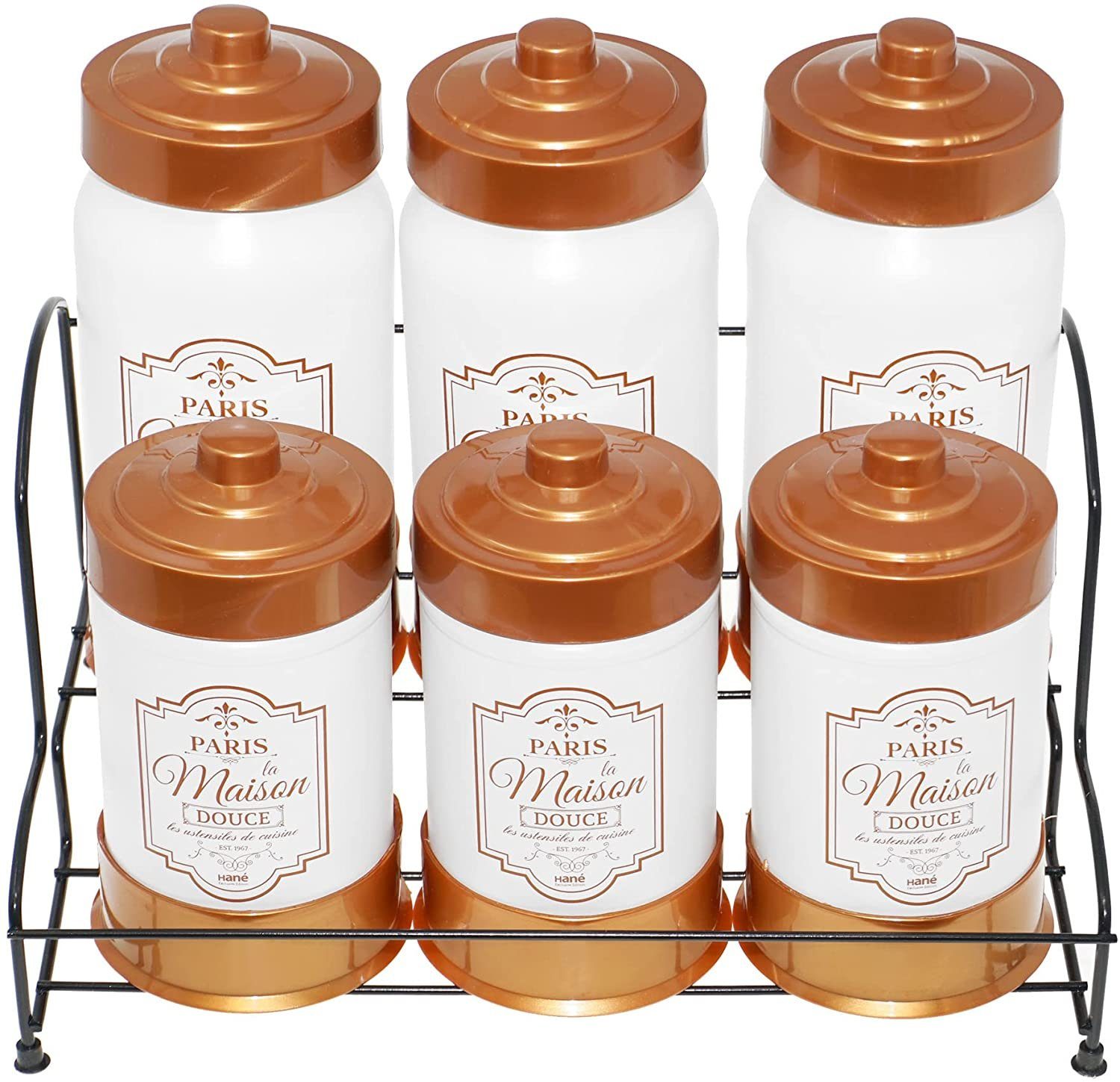 Lashuma Aufbewahrungsdose Weiß-Kupfer (Set, 6 St), Frischhaltedosen Glas, Vorratsdosen mit Deckel