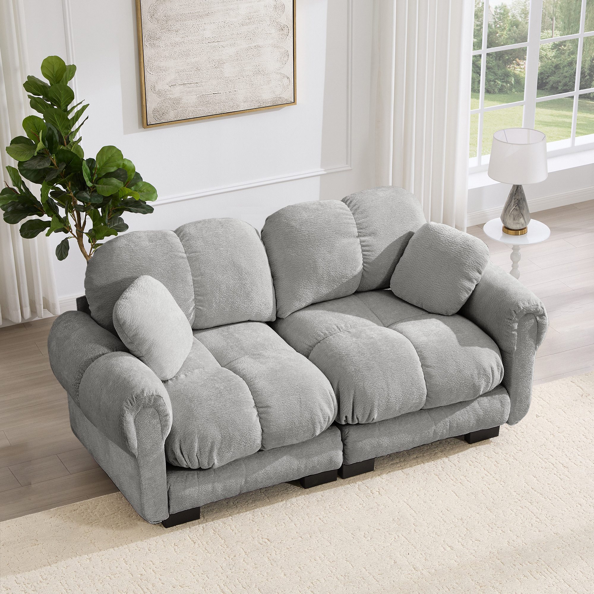 Totnz Big-Sofa Modulares Sofa, Chenille Polstersofa mit weichen Sitzkissen, Geschwungene Rückenlehne und Armlehnen, Stecksystem 2 Teile, Modernes Sofa für Wohnzimmer