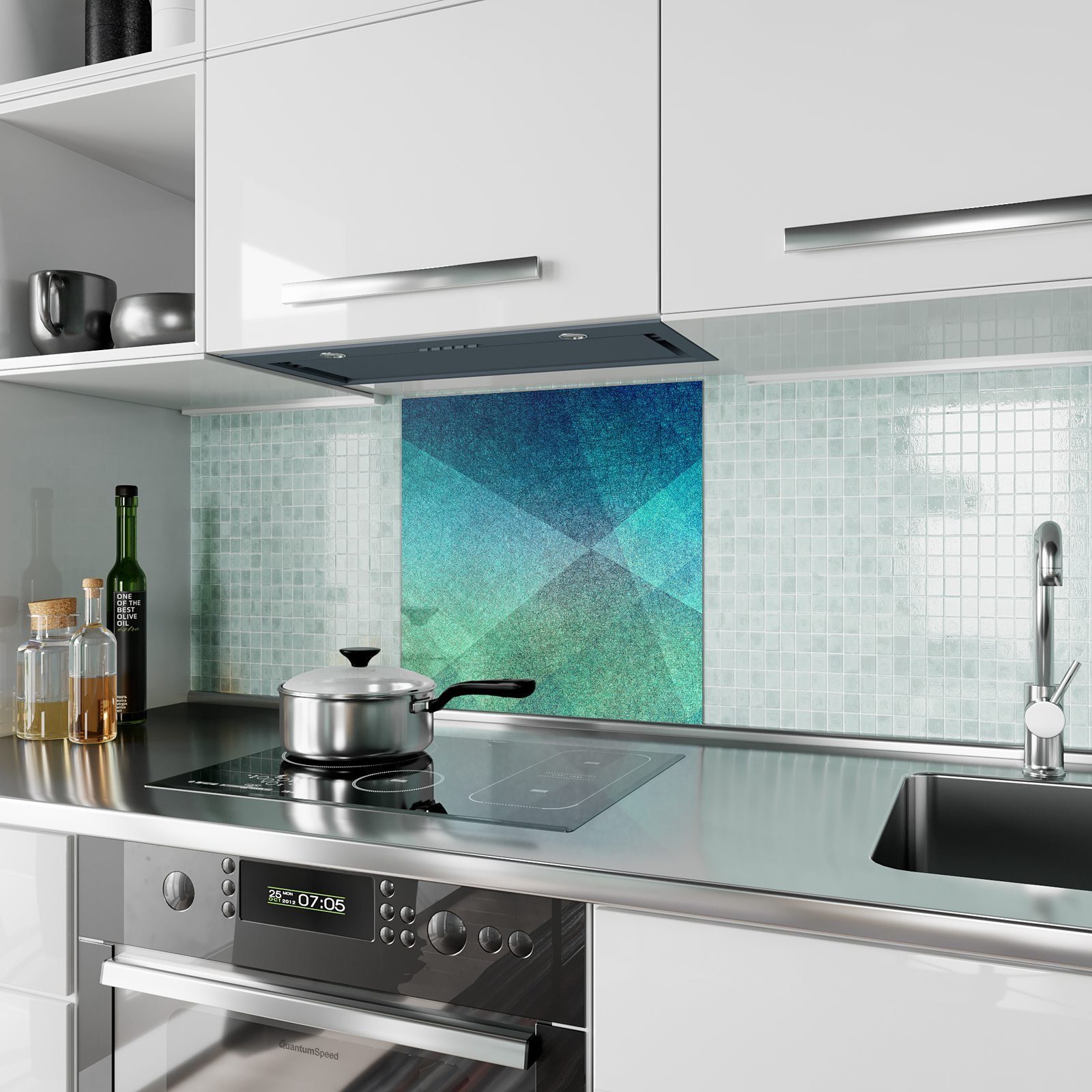 Küchenrückwand Spritzschutz mit Glas Formen Motiv Abgewinkelte Primedeco Küchenrückwand