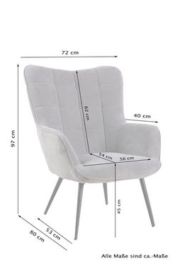 byLIVING Sessel UTA (bestehend aus Sessel und Hocker, Bezug: Samtstoff, Webstoff, Cordstoff Farbe: dunkelgrün, grau, schwarz), Sessel: B 72, H 97, T 80 cm / Hocker B 60, H 39, T 41 cm