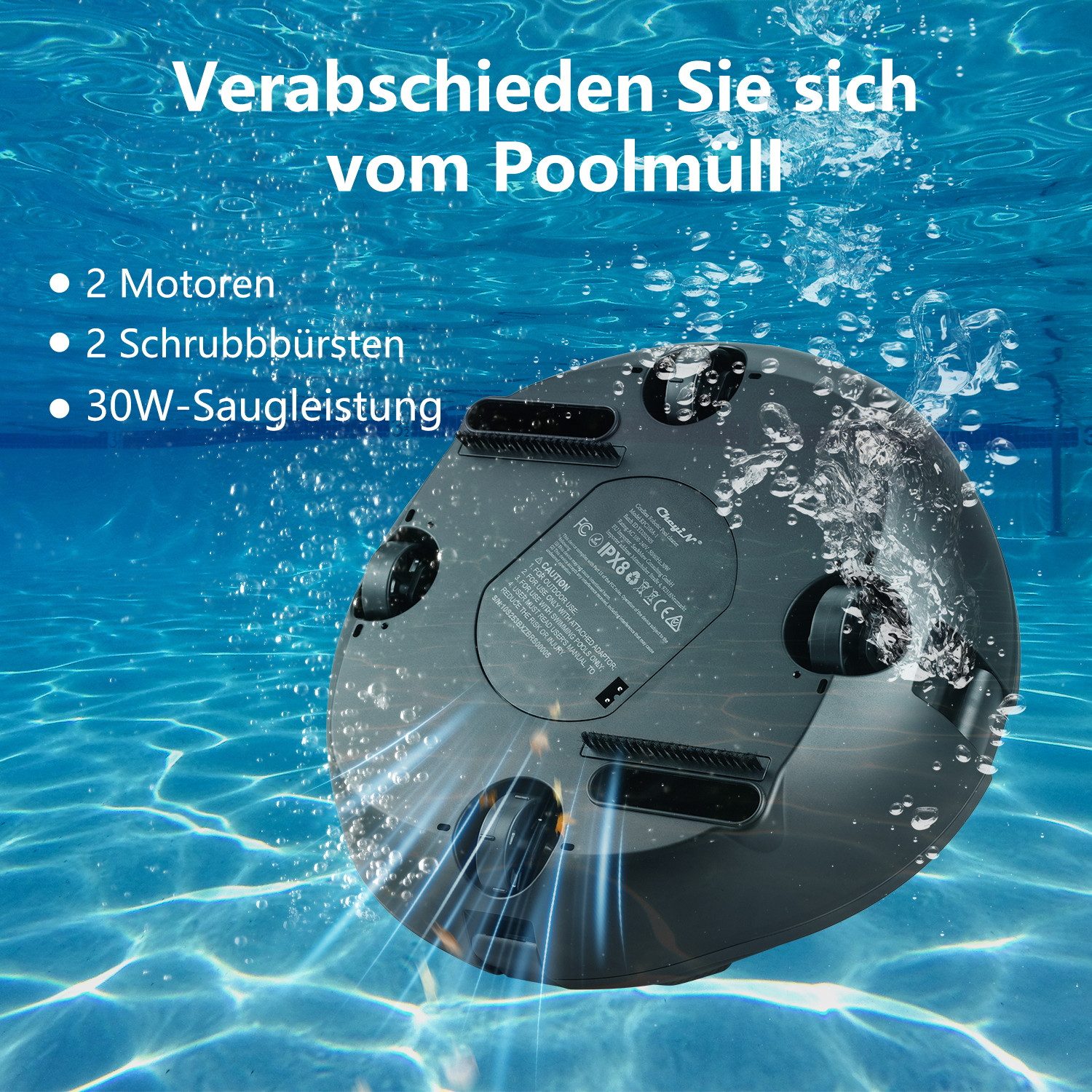 CkeyiN Poolroboter Kabelloser Poolreinigungsroboter 5000mAh-Akku 110 Min Laufzeit, für Flachbodenpool, Autonome Planung von Reinigungsrouten