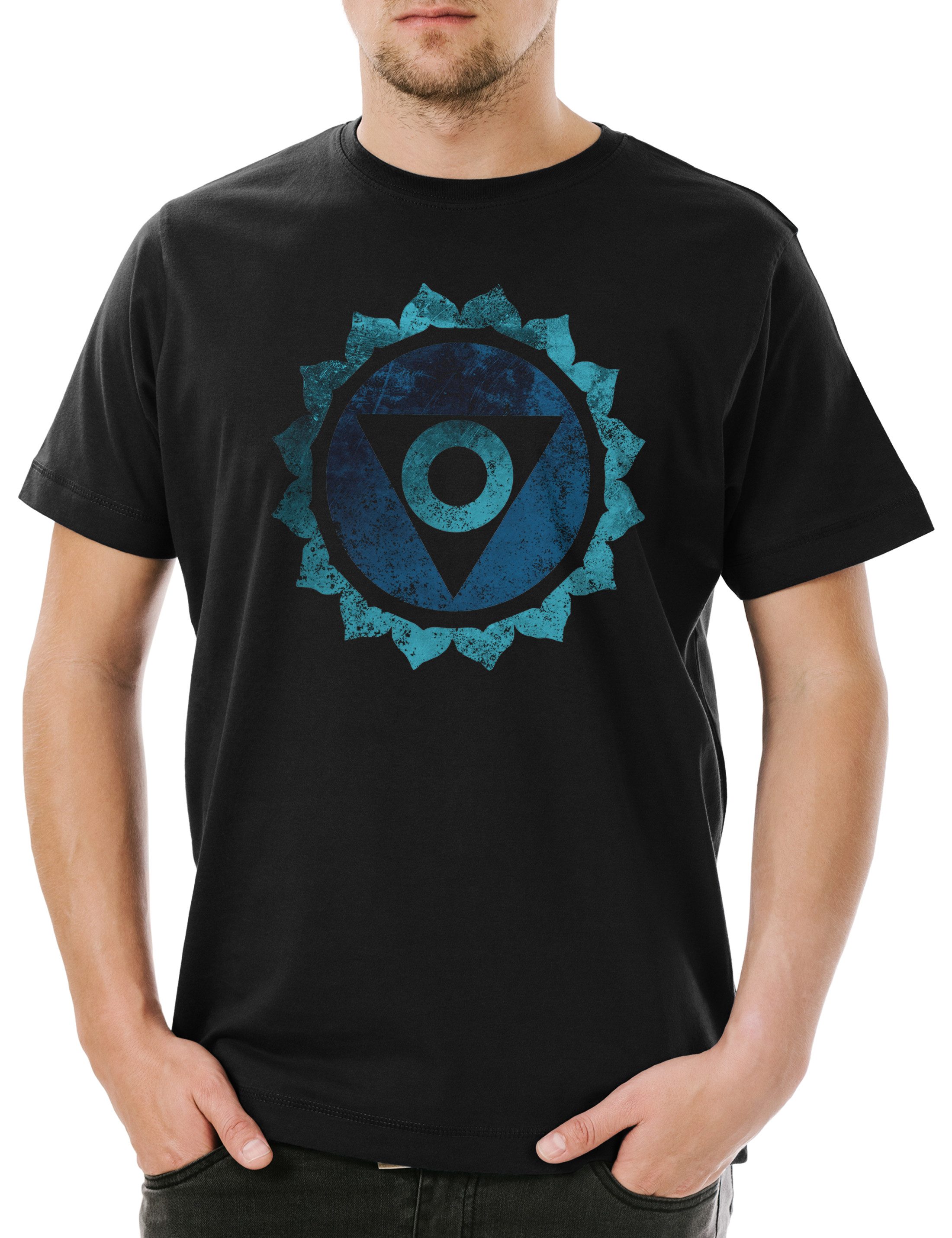 Print-Shirt Chakra Vishuddha Herren T-Shirt Hals Kehle Throat Halschakra